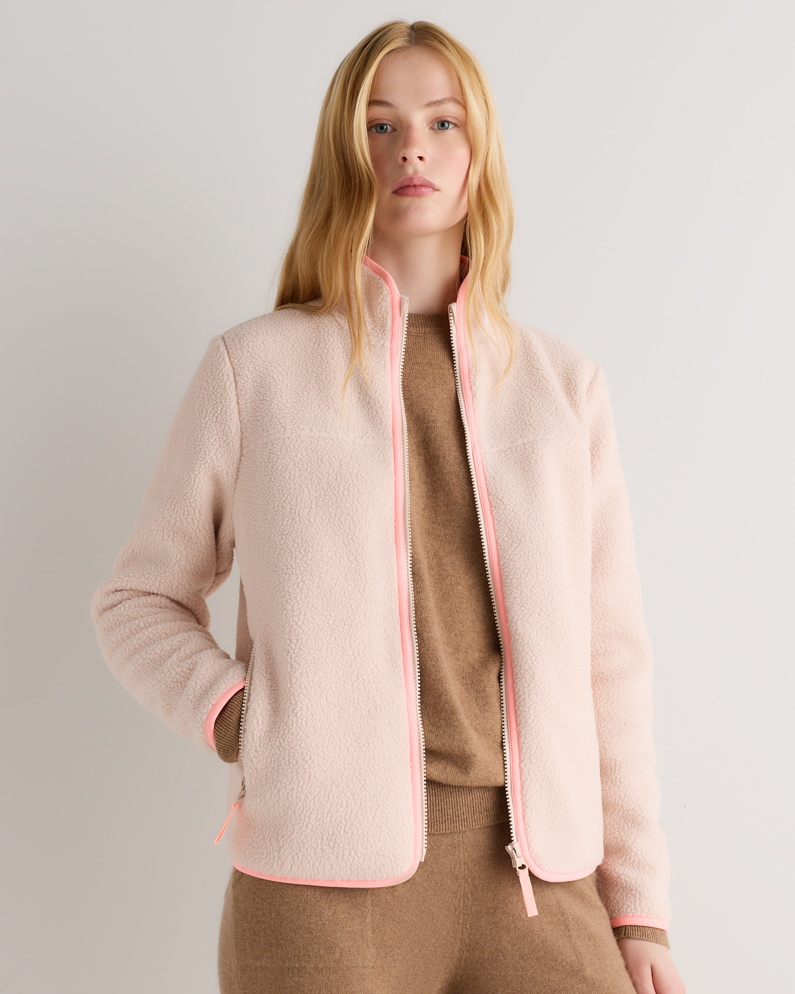 Sherpa Full-Zip Jacket in Pale Pink/Hibiscus