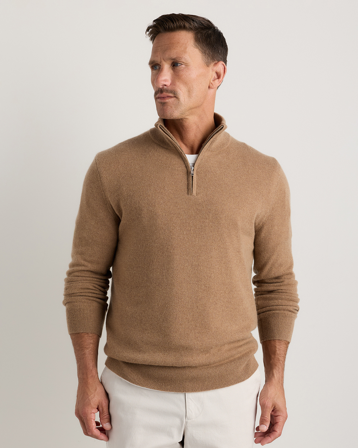 Teak Mongolian Cashmere Quarter Zip Sweater