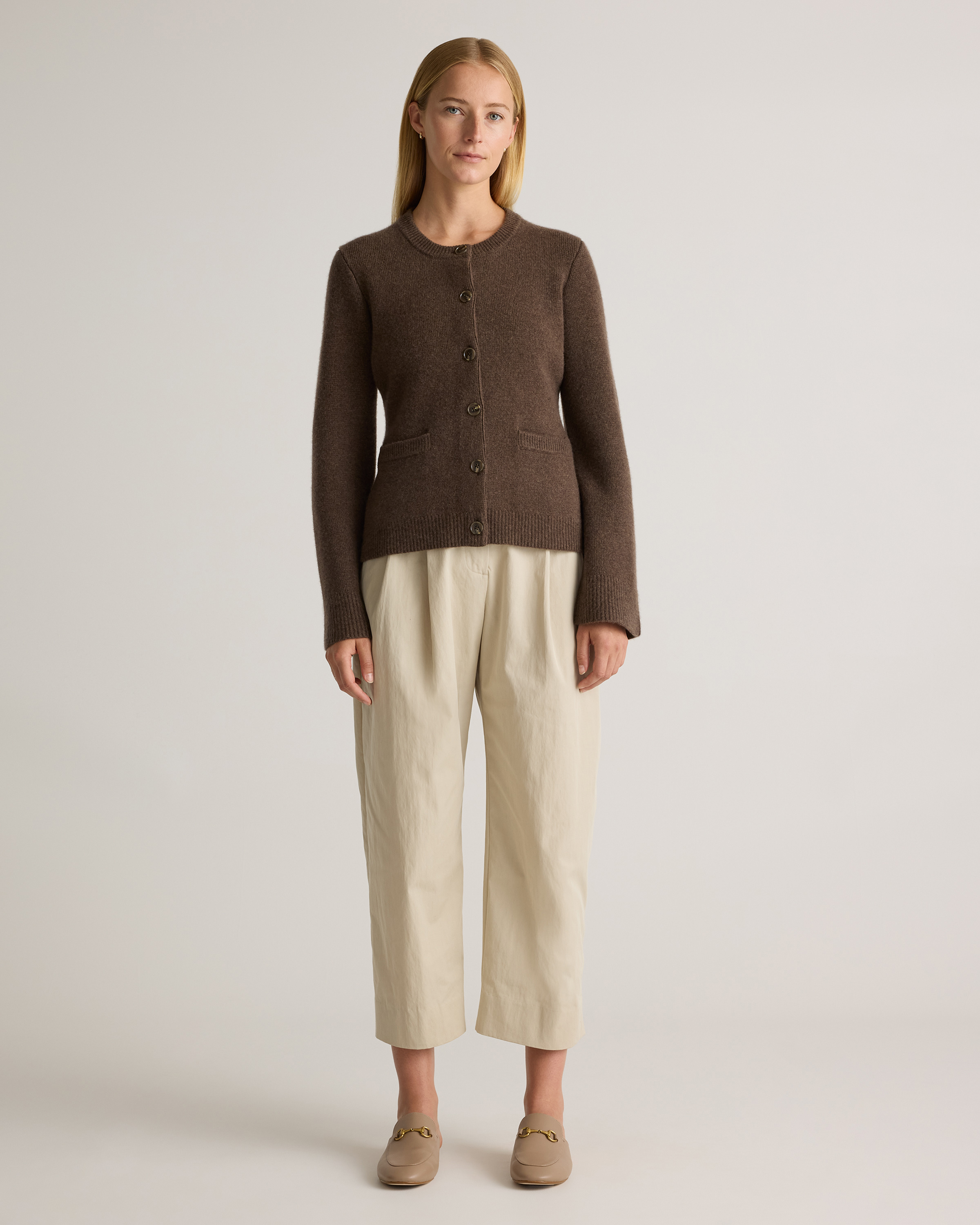 Mongolian Cashmere Structured Cardigan in Brown