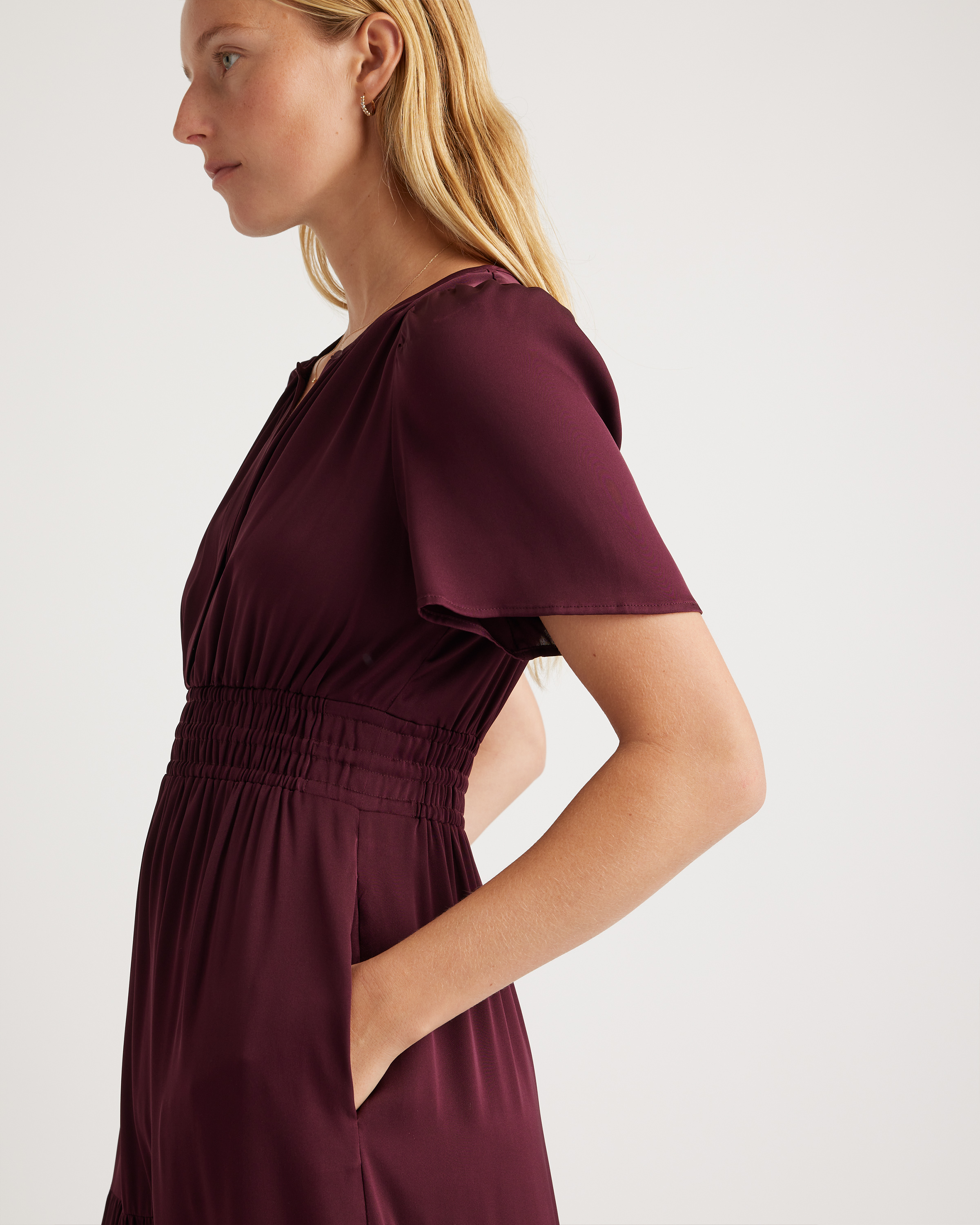Washable Stretch Silk Tiered Maxi Dress in Wine Tasting Red