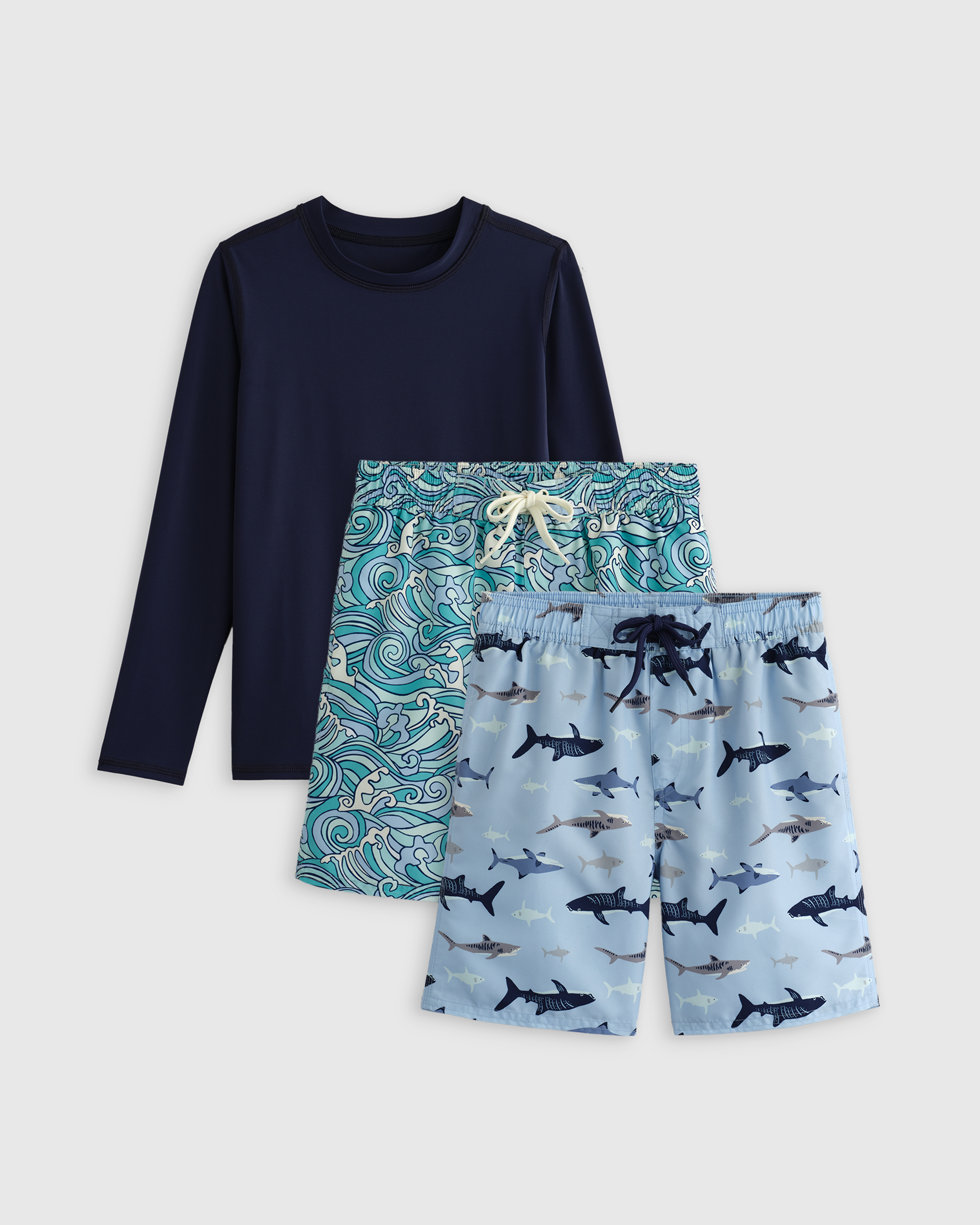Sharks/Waves Sunsafe Rash Guard & Swim Trunks Set