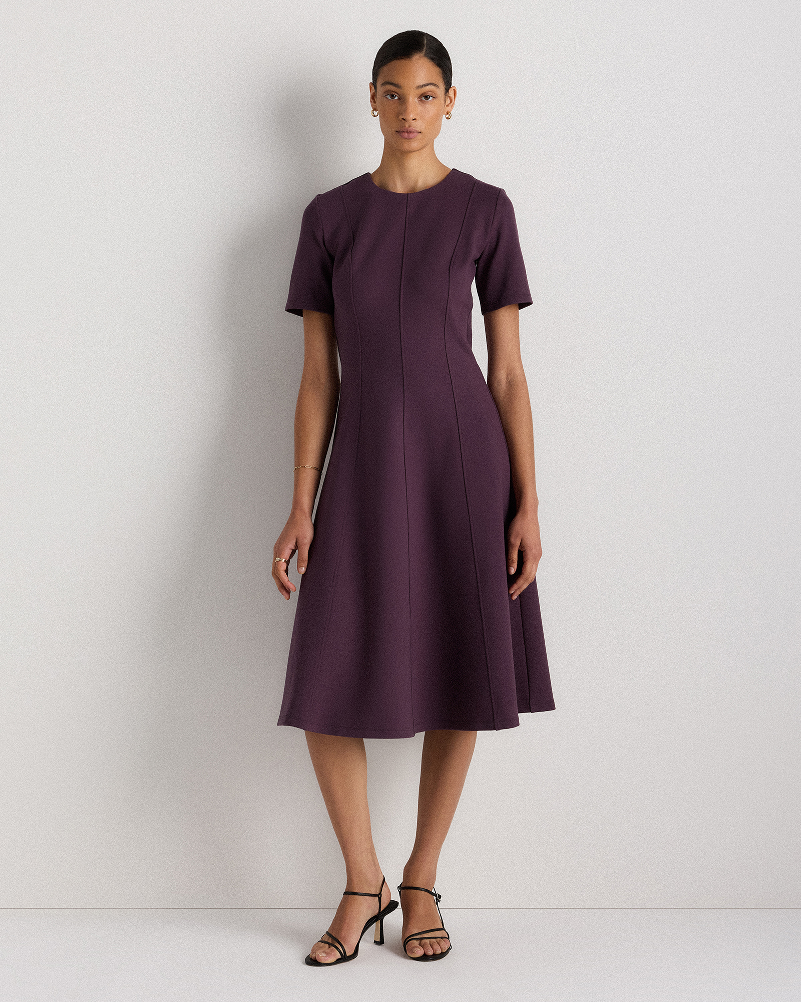 Dark Orchid Purple Ultra-Stretch Ponte Short Sleeve Midi Dress