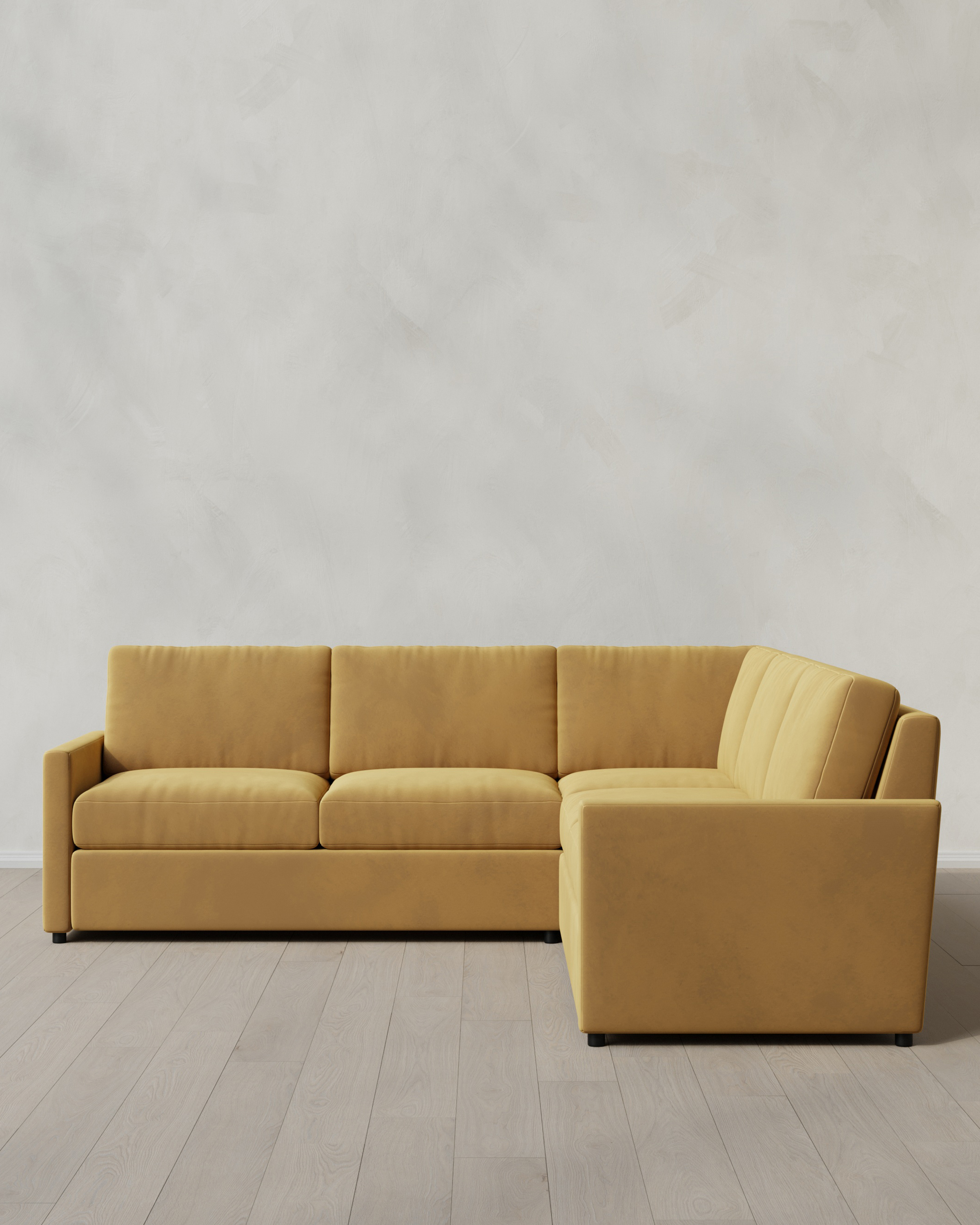 Quince | Brennan L Sectional in Performance Velvet in Caramel, Size 109x109