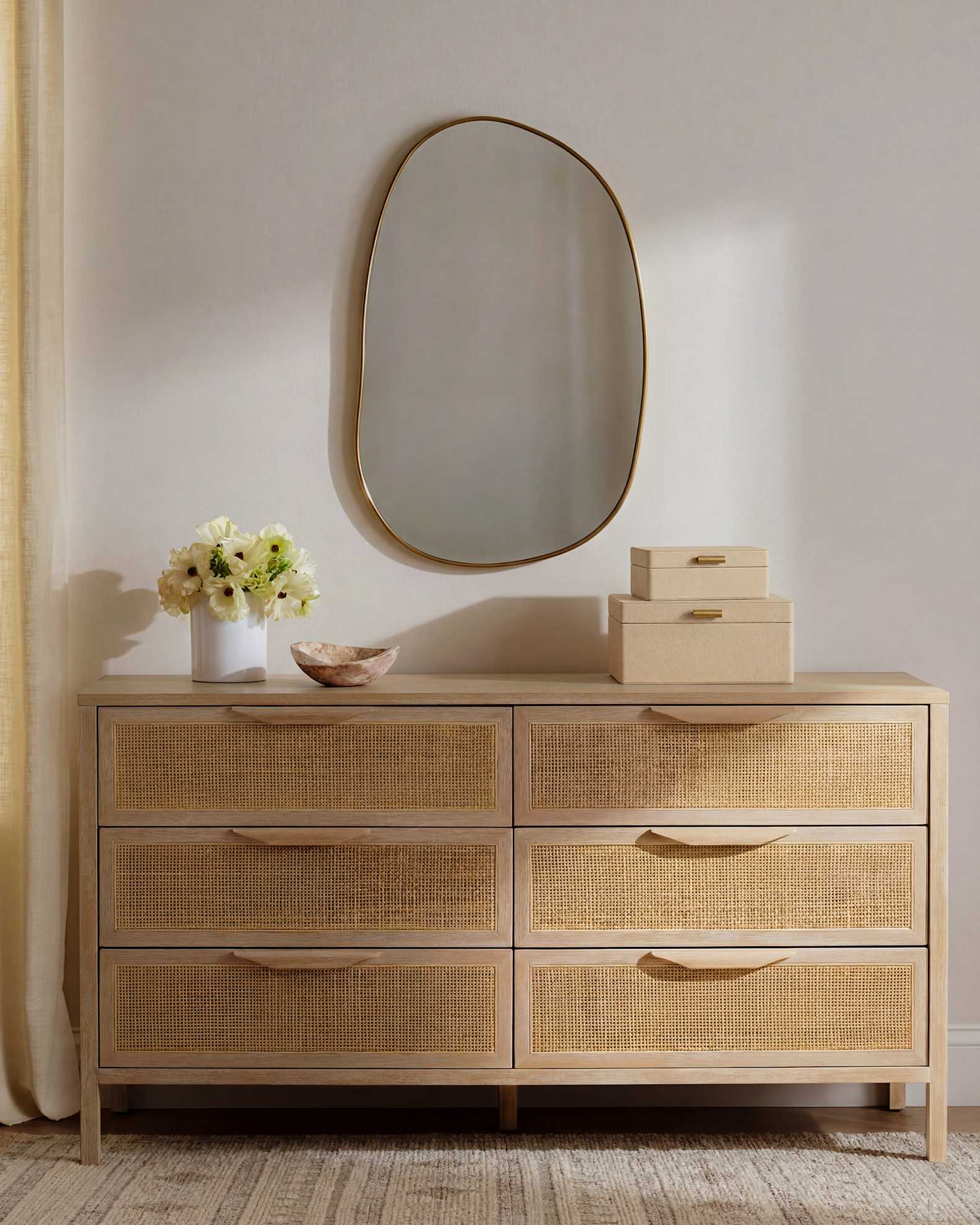 Solid Wood and Natural Rattan 6-Drawer Dresser in Natural Solid Wood and Natural Rattan 6-Drawer Dresser in Natural