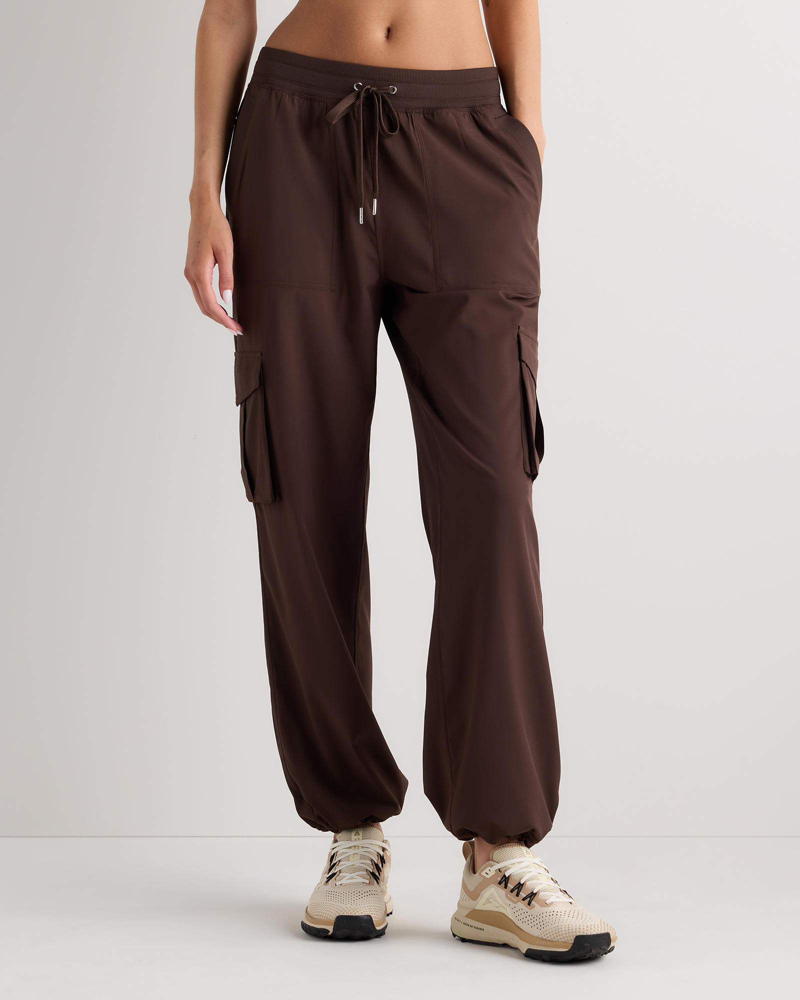 Coffee Bean Brown Performance Tech Cargo Mid-Rise Pants