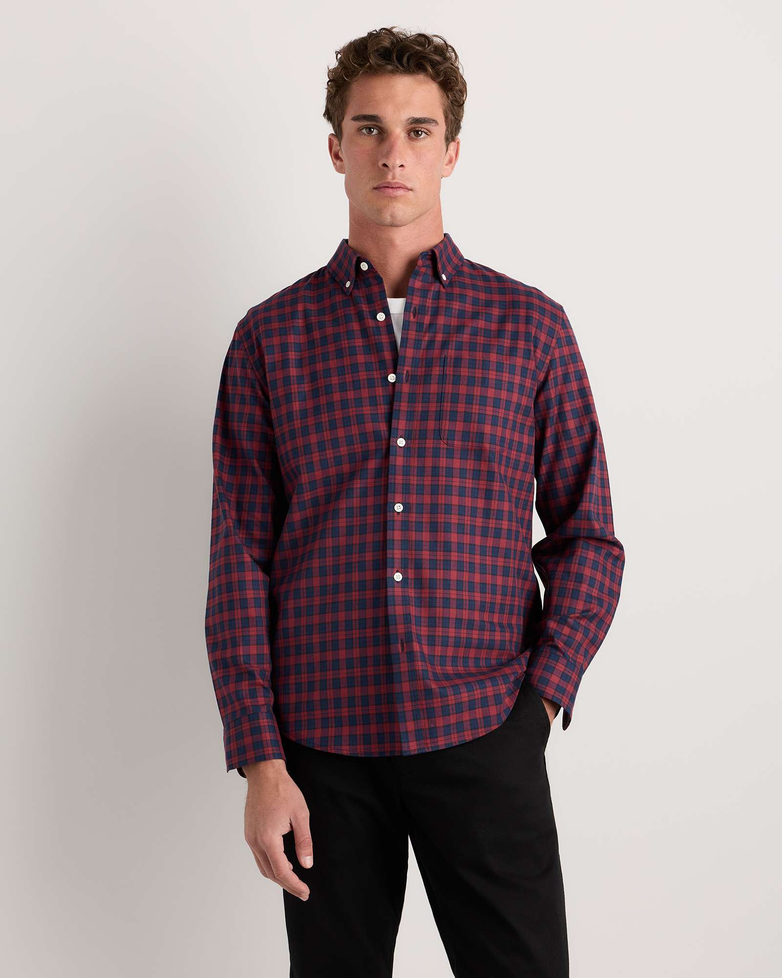 Red/Navy 100% Organic Cotton Brushed Flannel Shirt