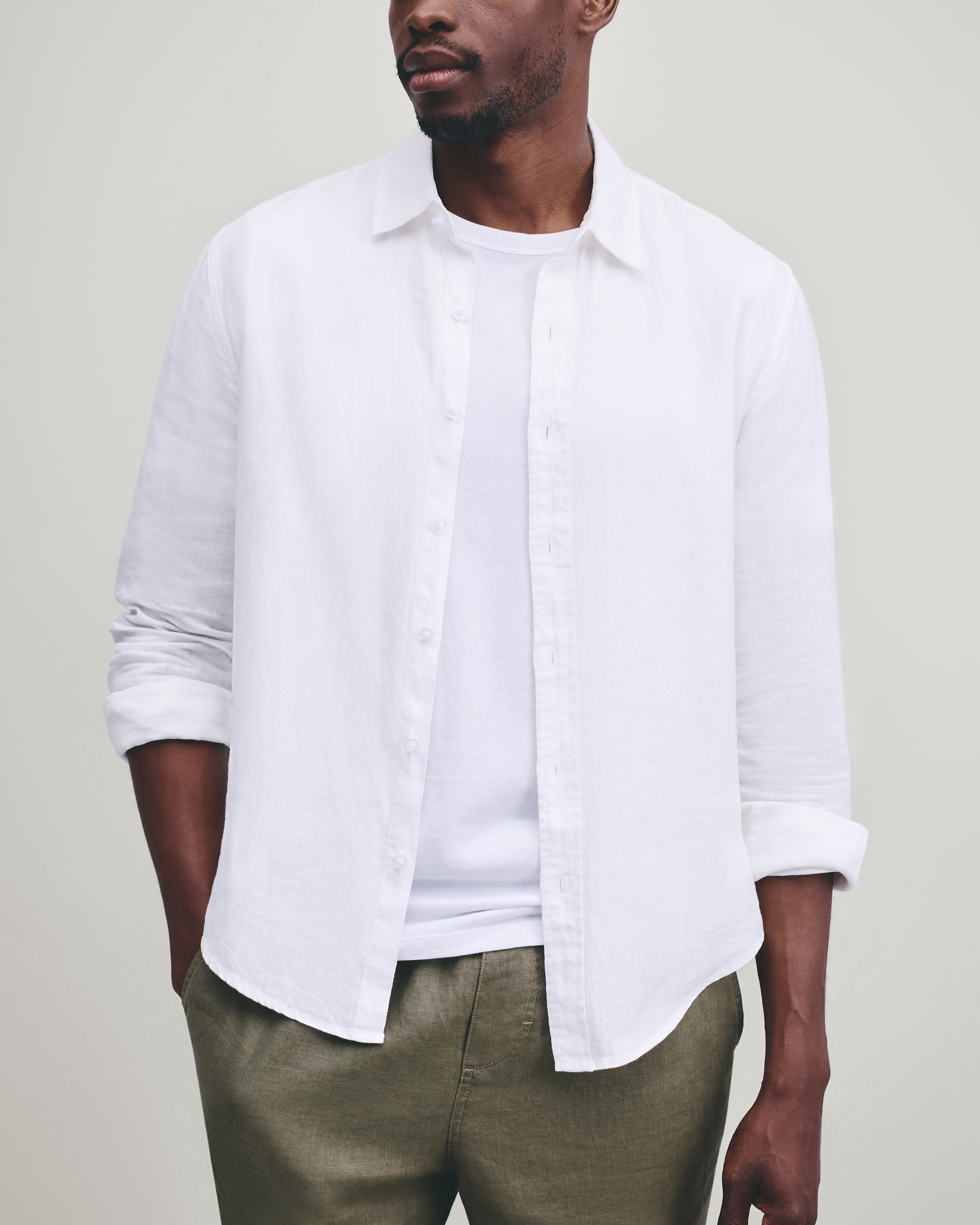 100% European Linen Long Sleeve Shirt in White