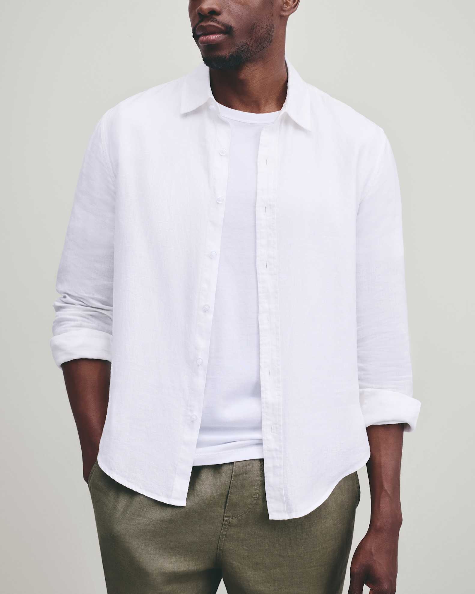 100% European Linen Long Sleeve Shirt in White 100% European Linen Long Sleeve Shirt in White