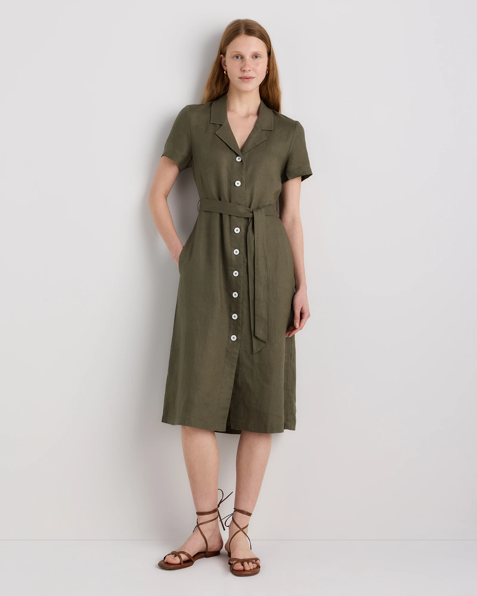 100% European Linen Button Front Dress