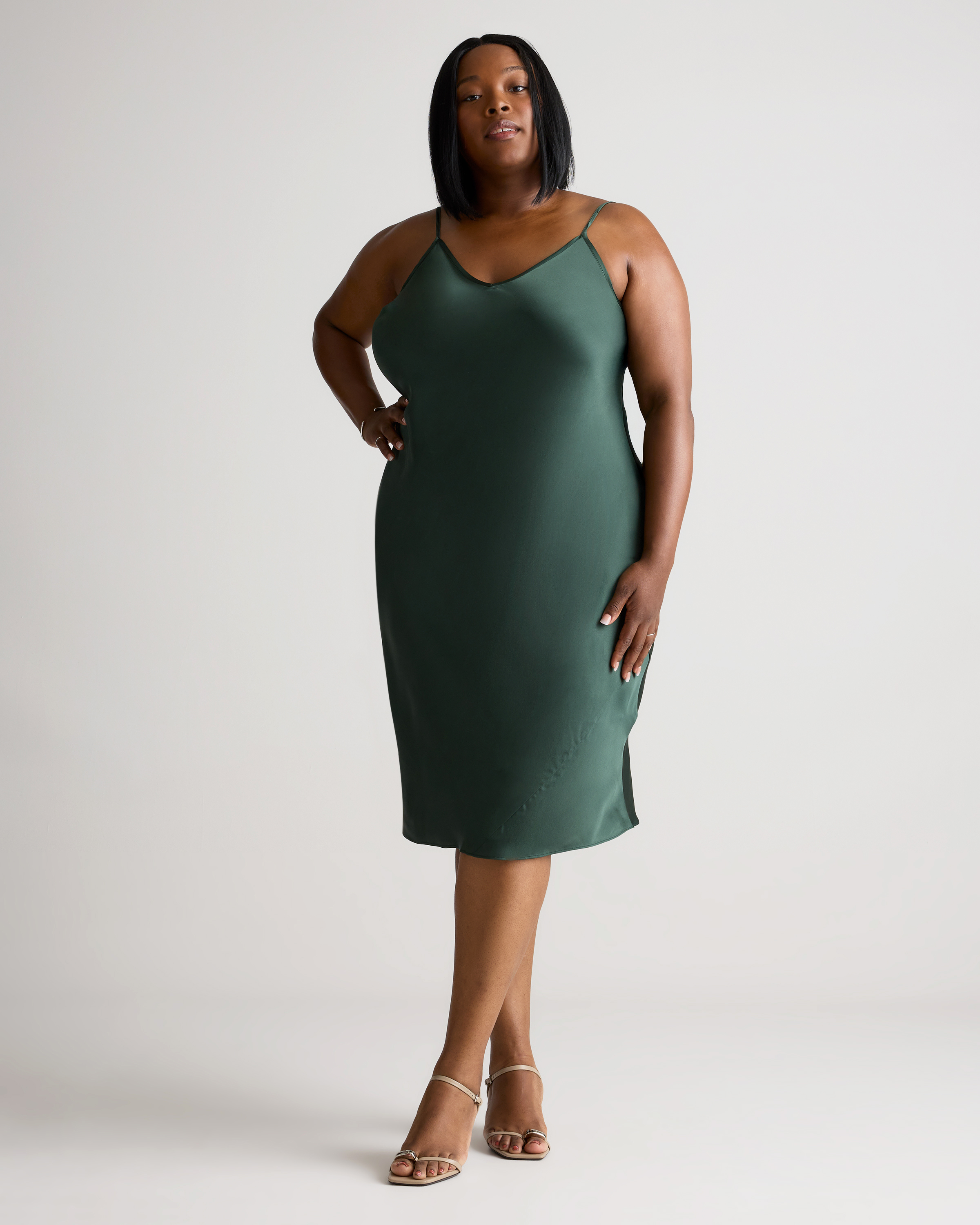 Forest Green 100% Washable Silk Slip Dress