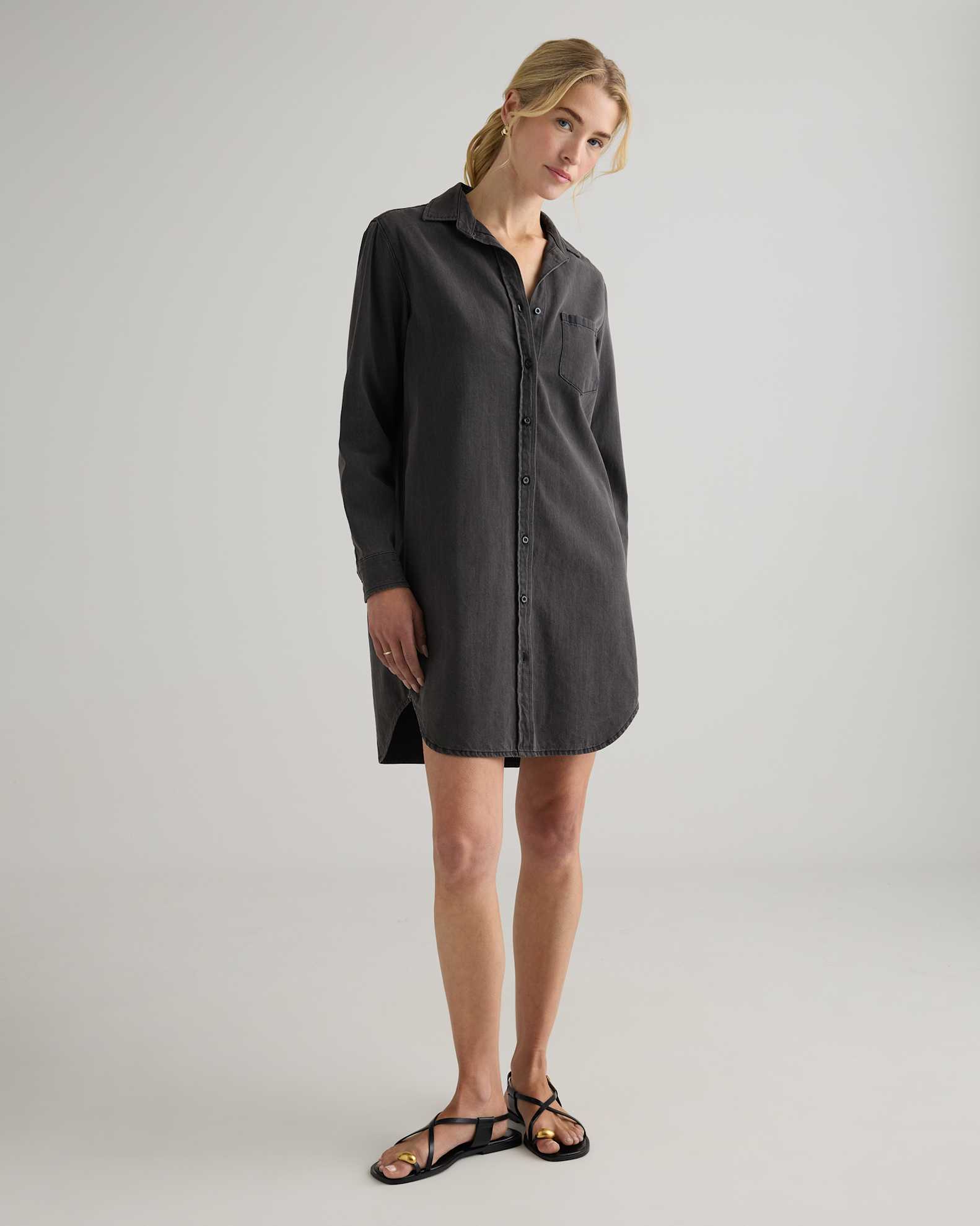 Distressed Denim Shirt Dress in Washed Black | Quince Canada Distressed Denim Shirt Dress in Washed Black | Quince Canada