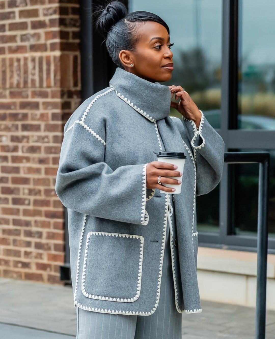 Heather Grey Double-Faced Merino Wool Scarf Coat 