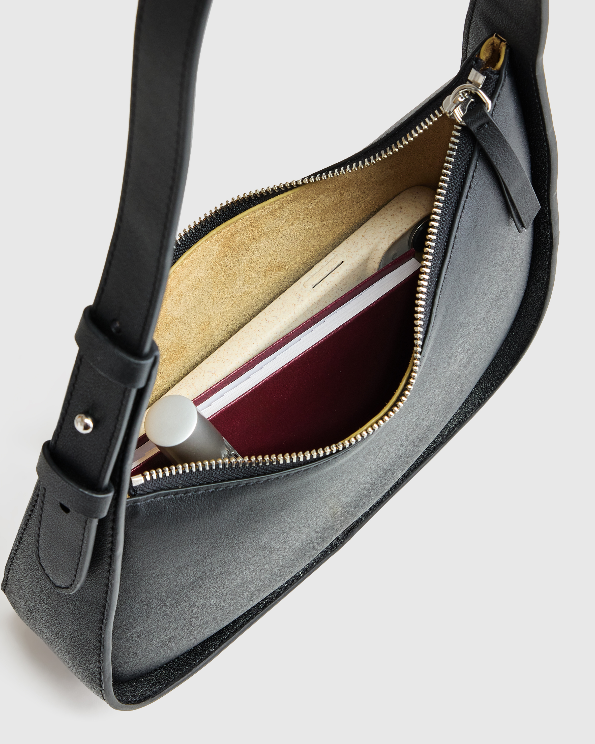 Italian Leather Asymmetrical Shoulder Bag in Black
