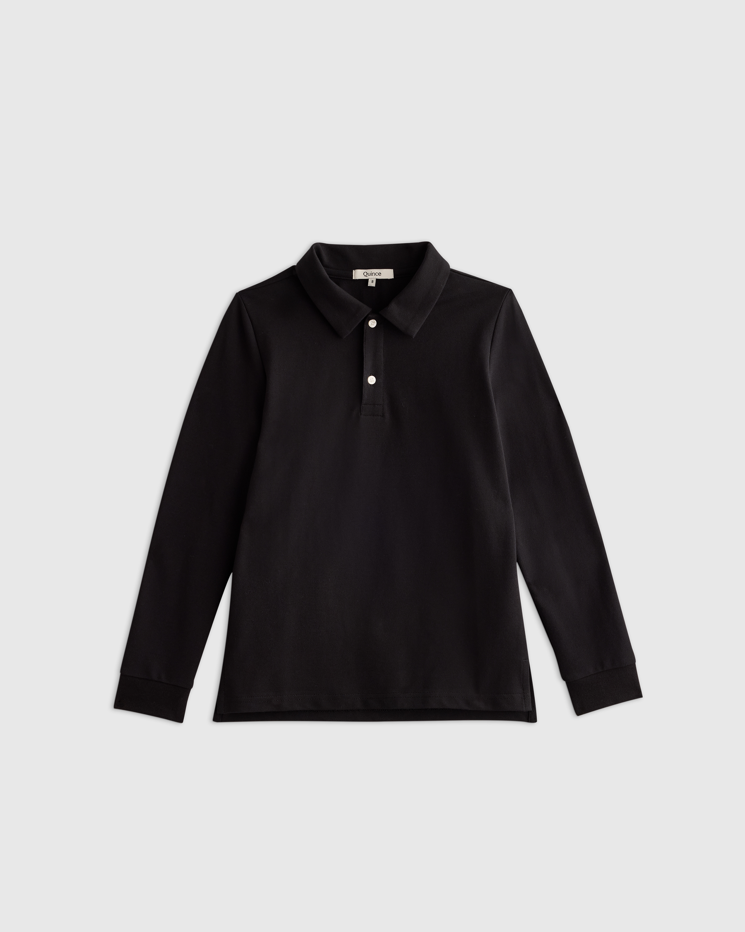 Black Organic Cotton Long Sleeve Pique Polo 