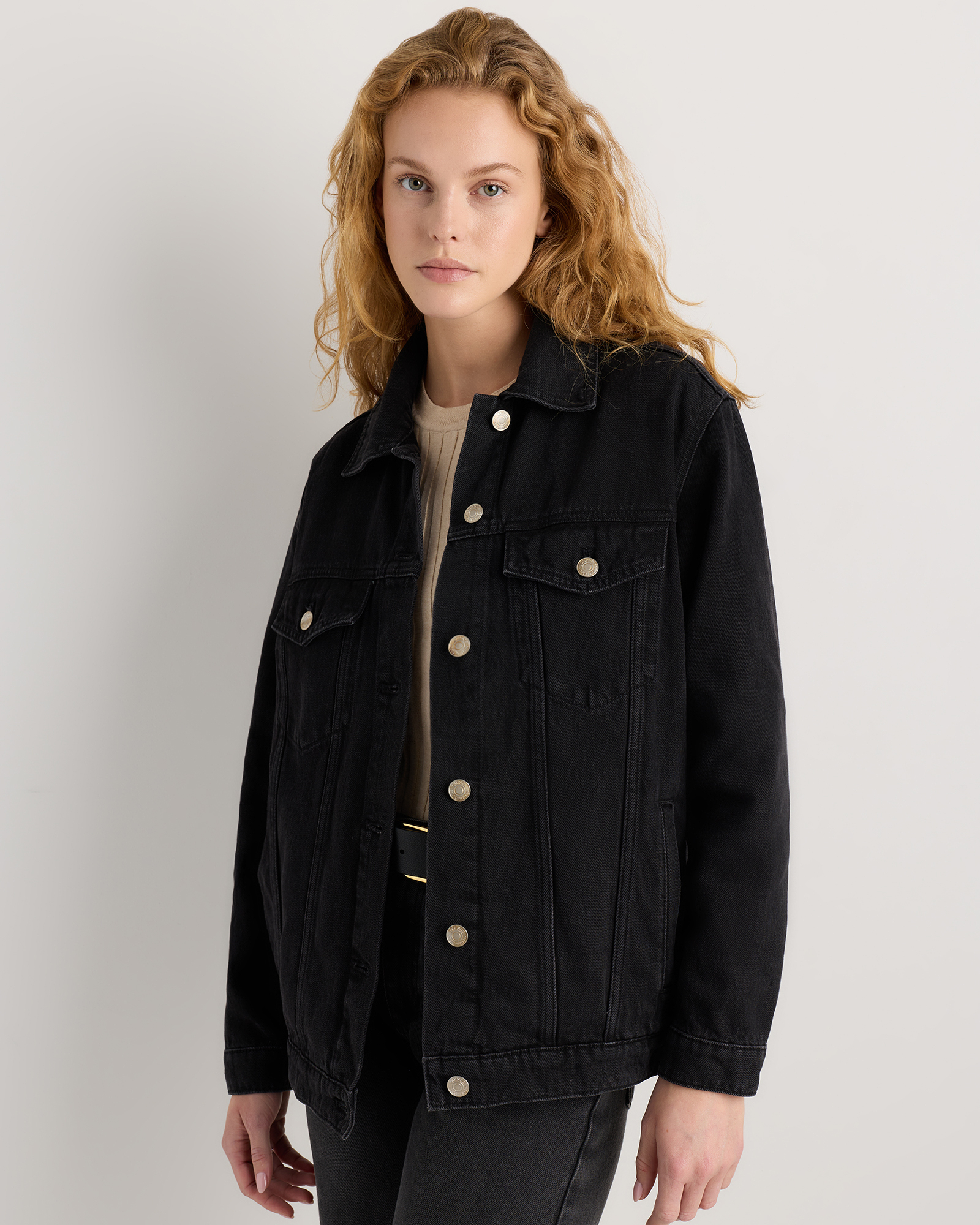 Washed Black 100% Organic Cotton Oversized Denim Jacket