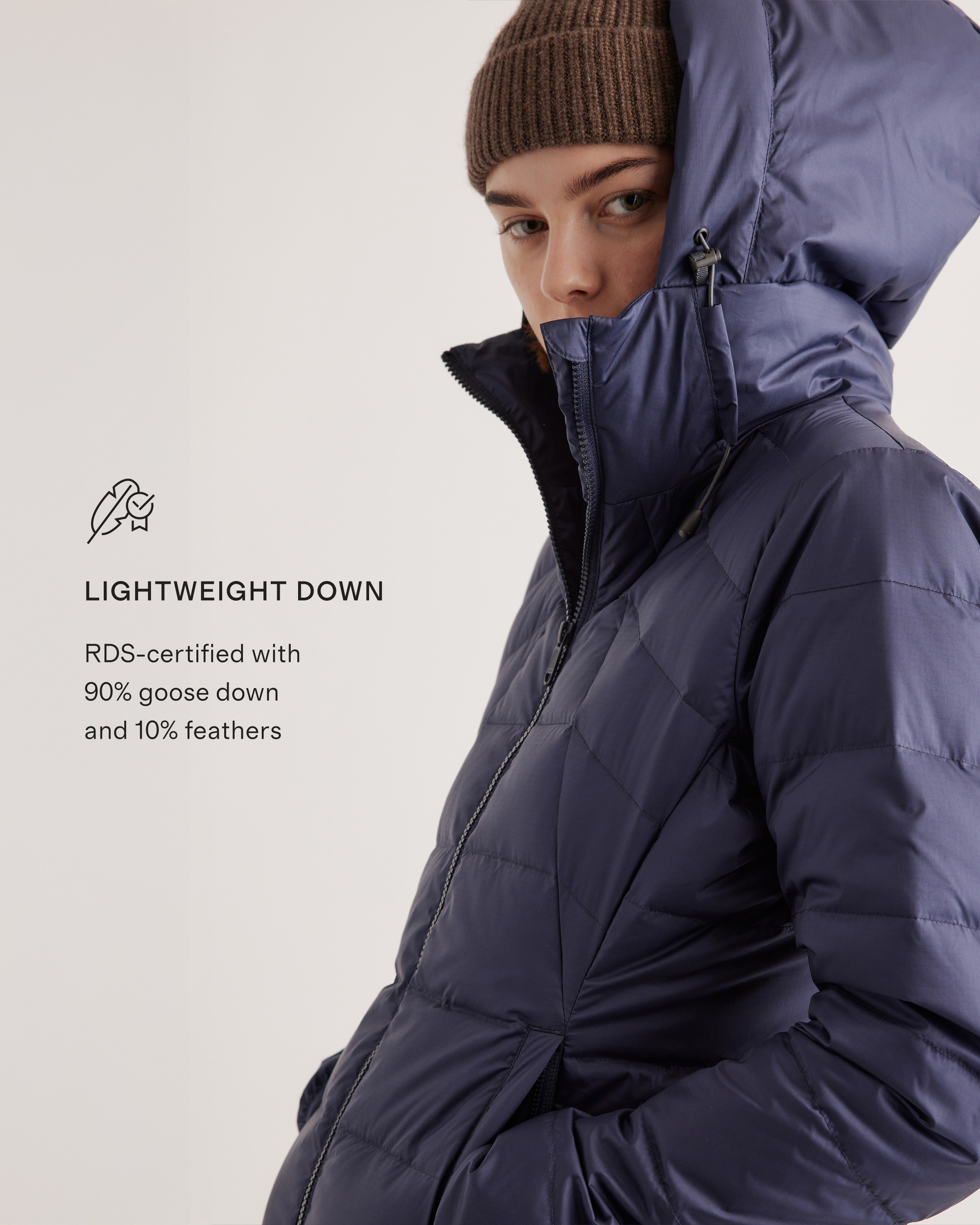 Lightweight Down Packable Puffer Hooded Jacket in Navy