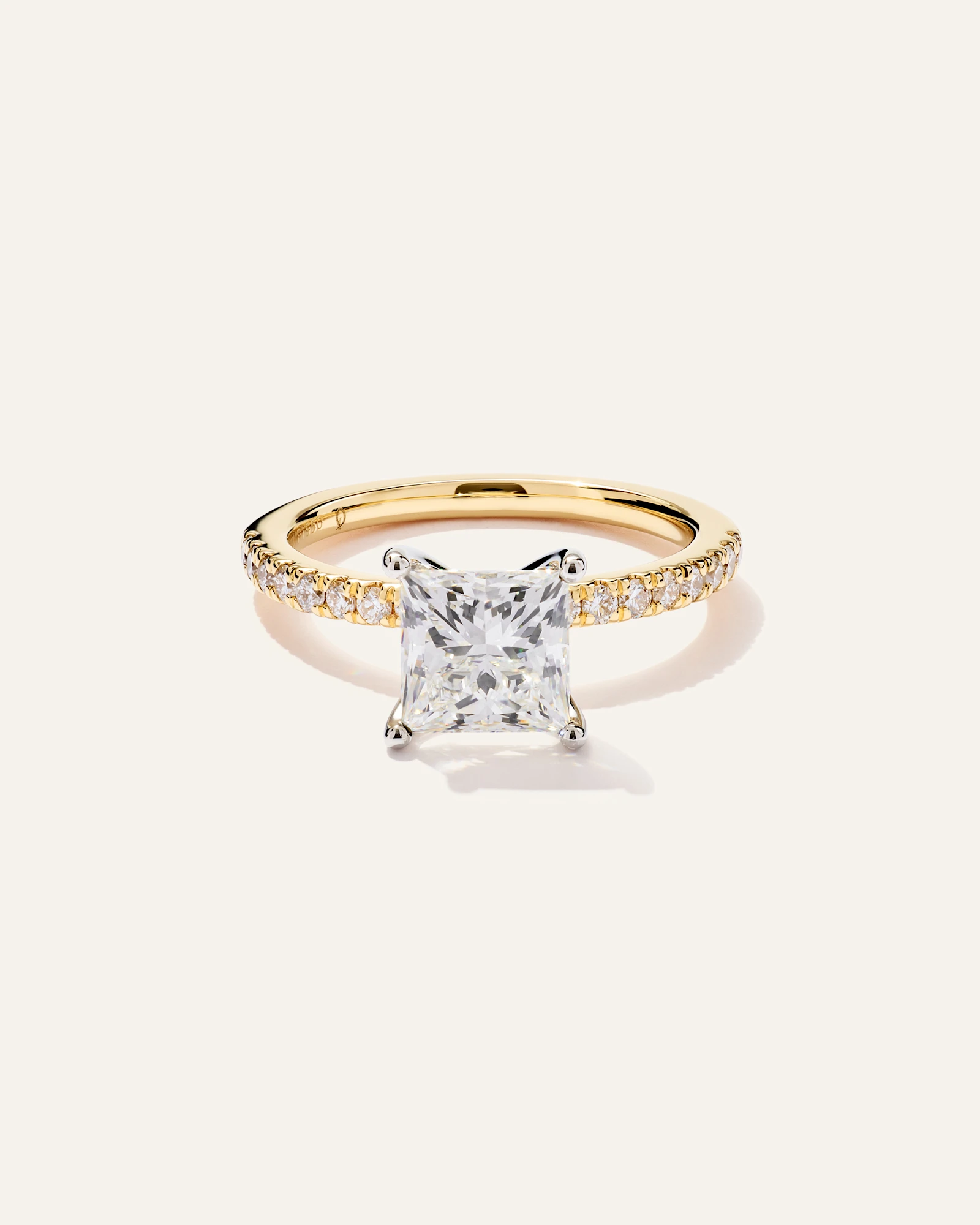 Lab Grown Diamond Princess Petite Pave Engagement Ring in Yellow Gold