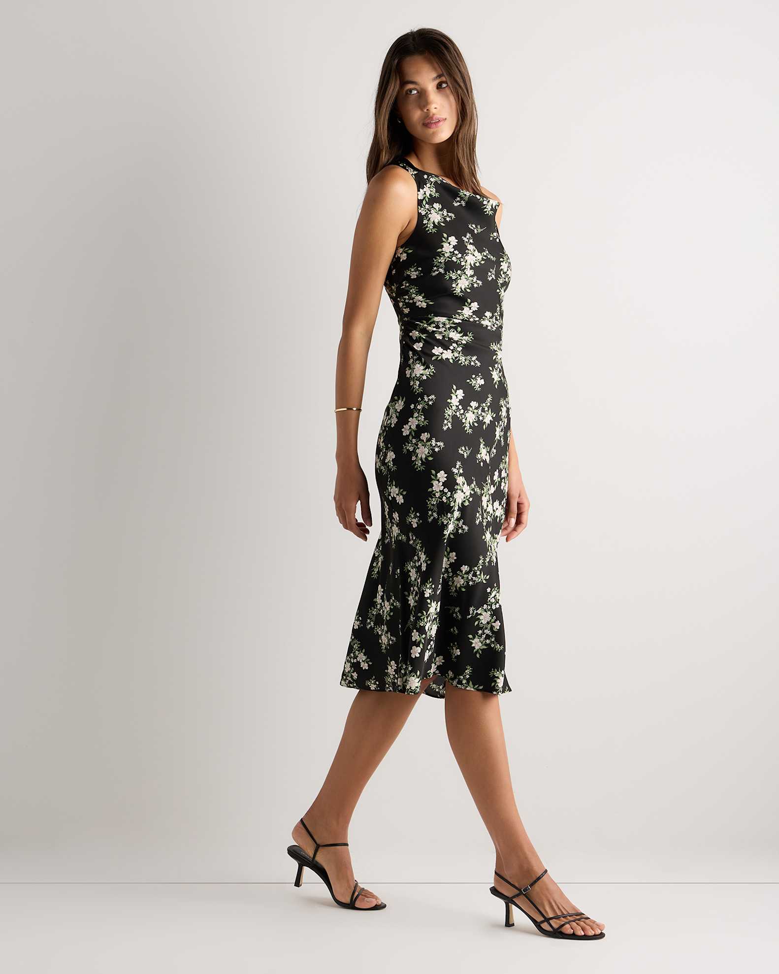 Washable Stretch Silk High Neck Midi Dress in Black Vintage Pink Petite Floral Washable Stretch Silk High Neck Midi Dress in Black Vintage Pink Petite Floral