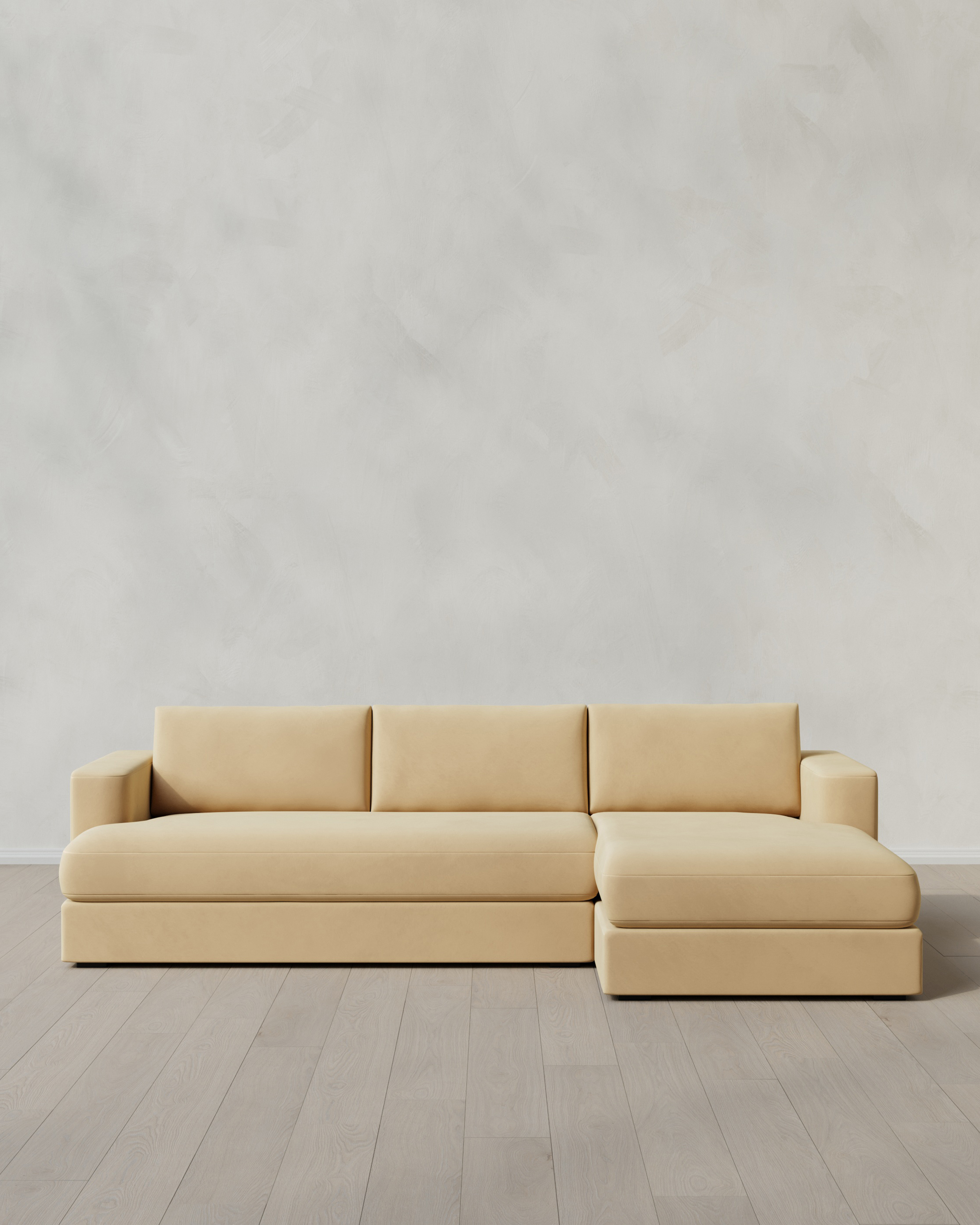 Linen Sierra Curved Arm Chaise Sectional in Performance Velvet