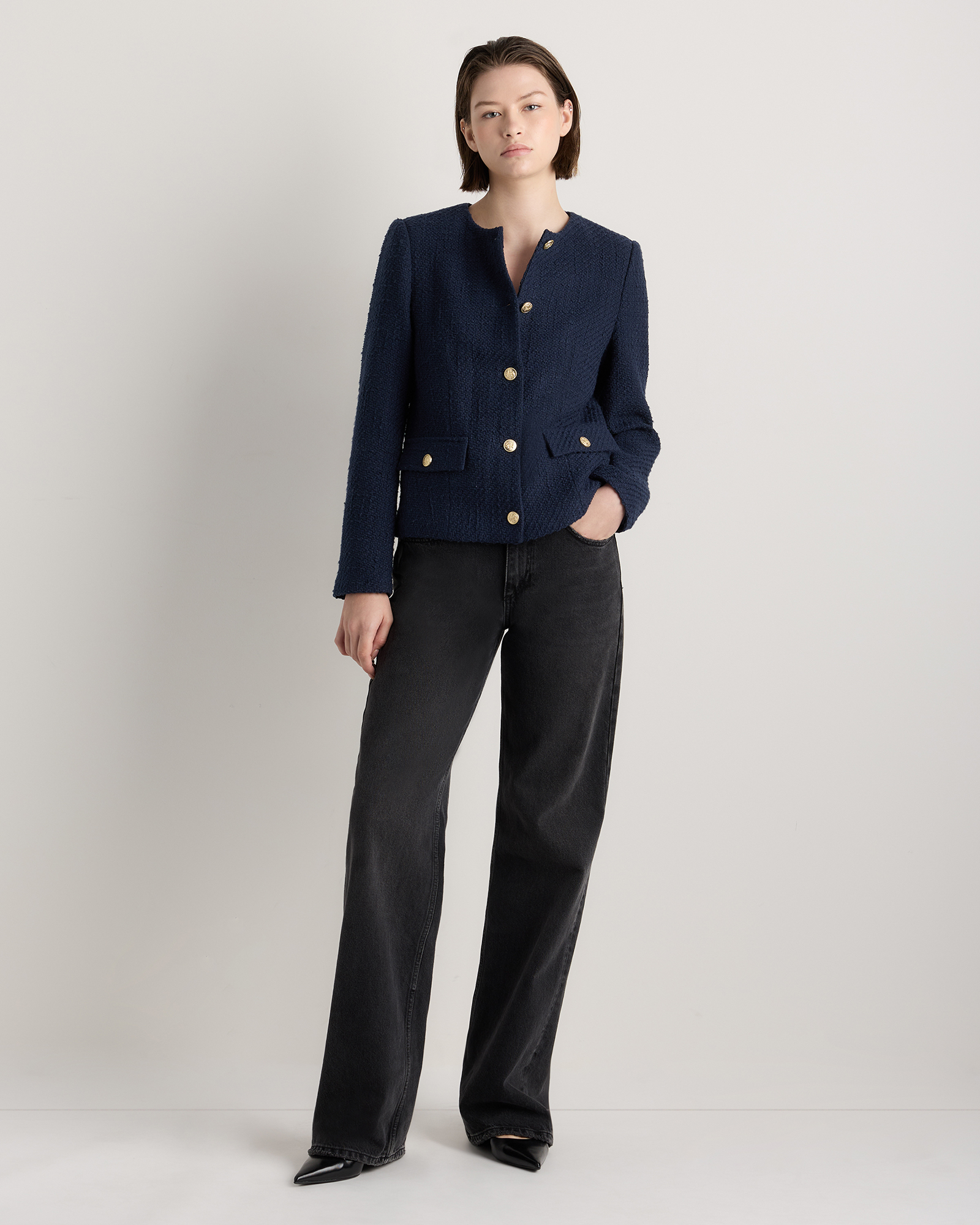 ジャケット・アウター Tweed Dot Button Collarless Jacket Amherst Tweed Collarless Jacket | Talbots