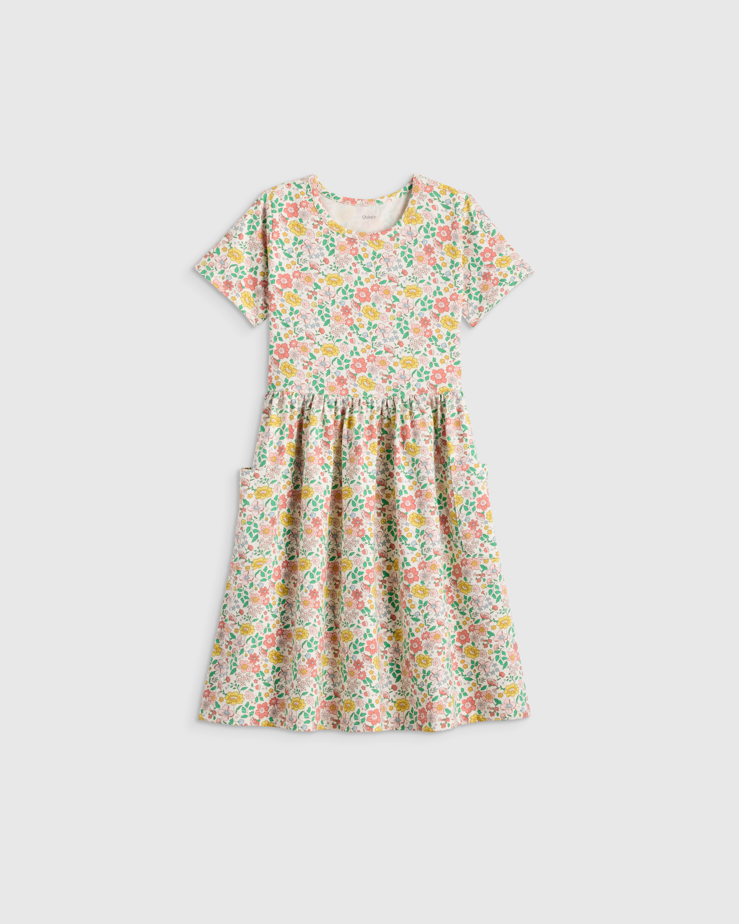 Bright Ditsy Floral Organic Cotton Fit and Flare Pocket Dress 