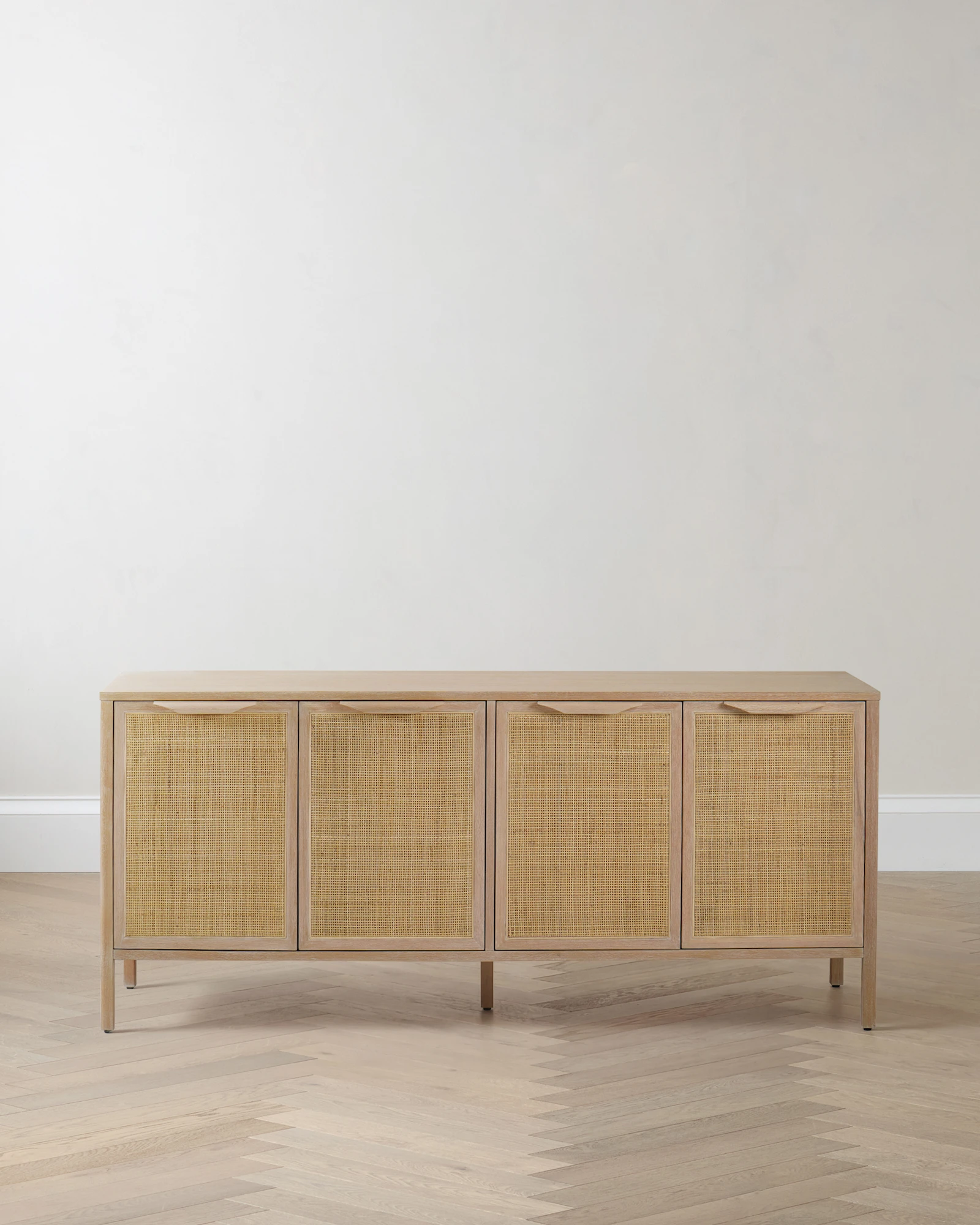 Solid Wood and Natural Rattan Sideboard in Natural
