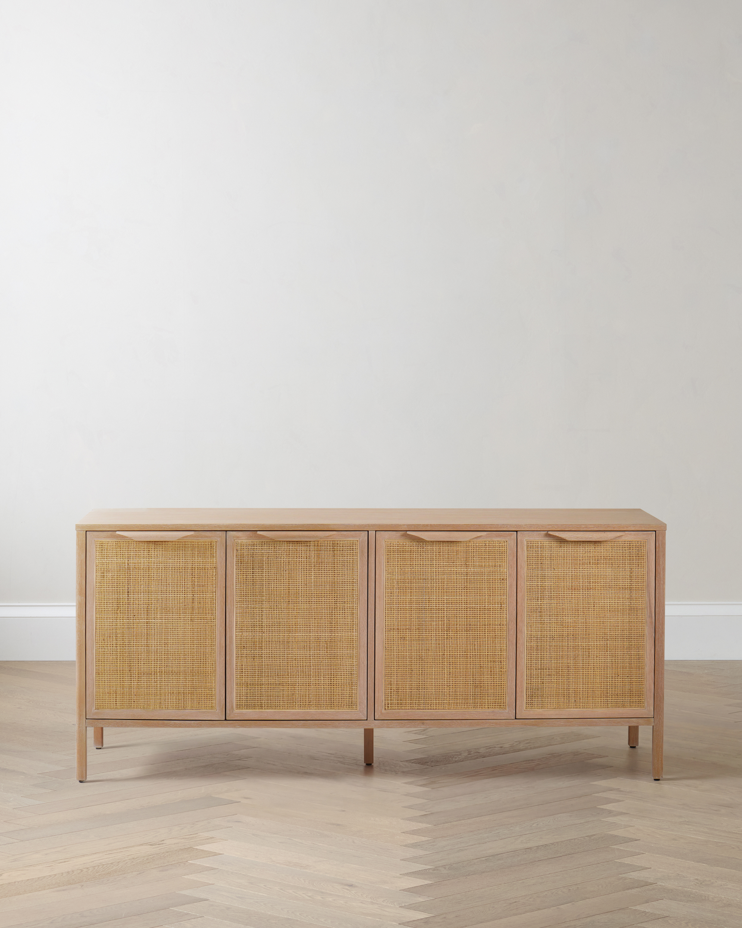 Natural Solid Wood and Natural Rattan Sideboard
