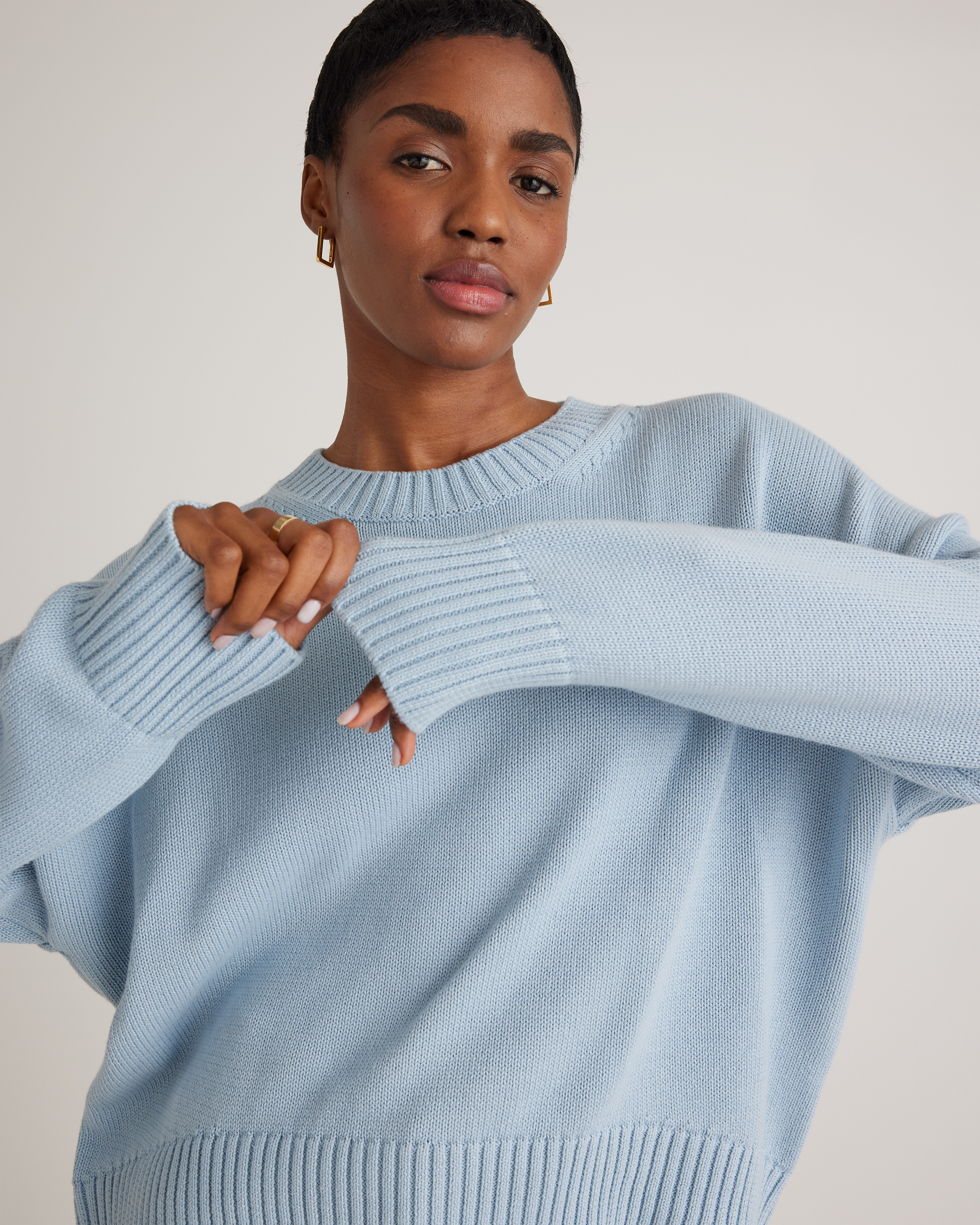 100% Organic Cotton Boyfriend Crew Sweater in Sky Blue