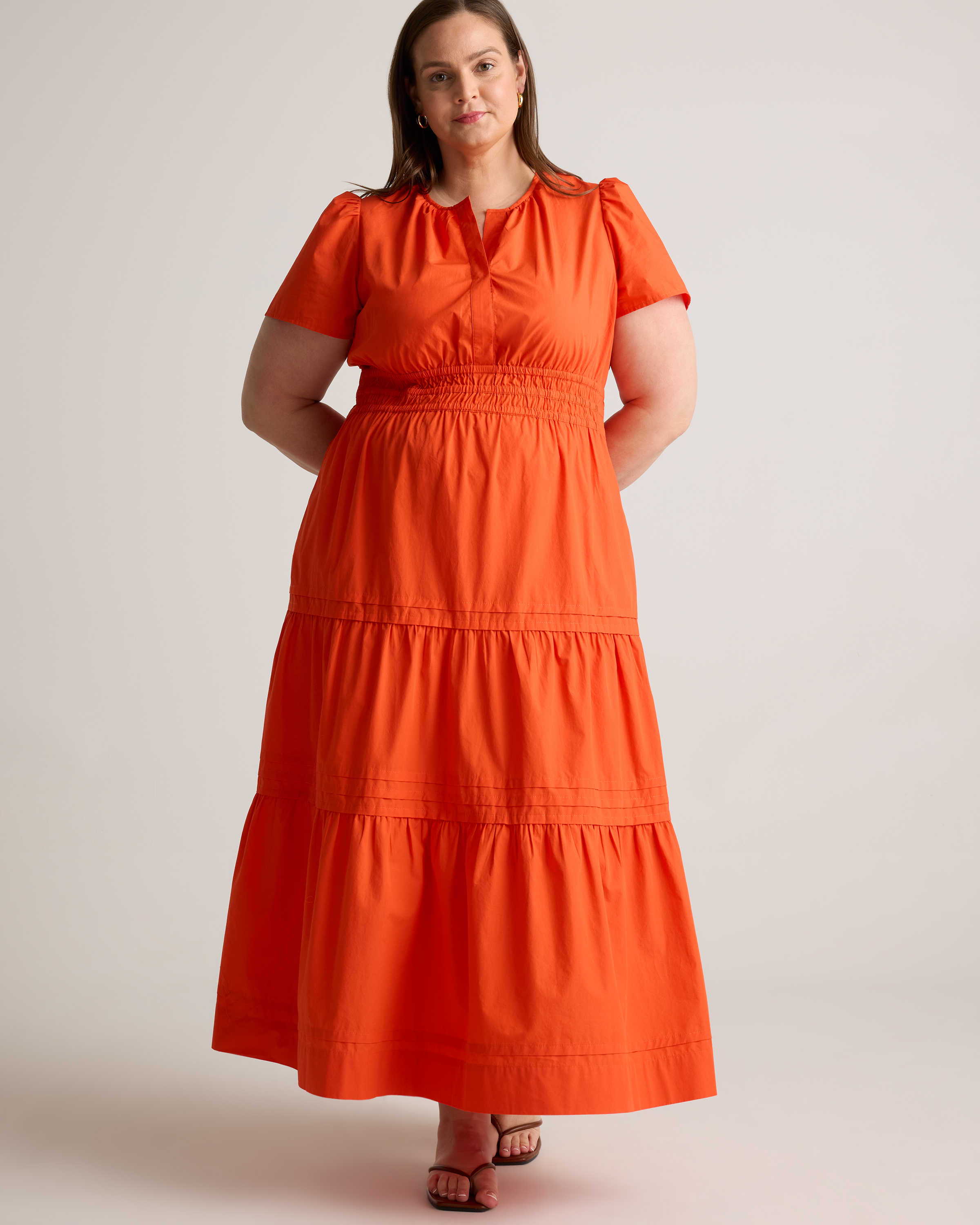 red cotton dress plus size Women's Poplin Tiered Maxi Dress in Vermilion Red, Size 3X, Organic Cotton by Quince