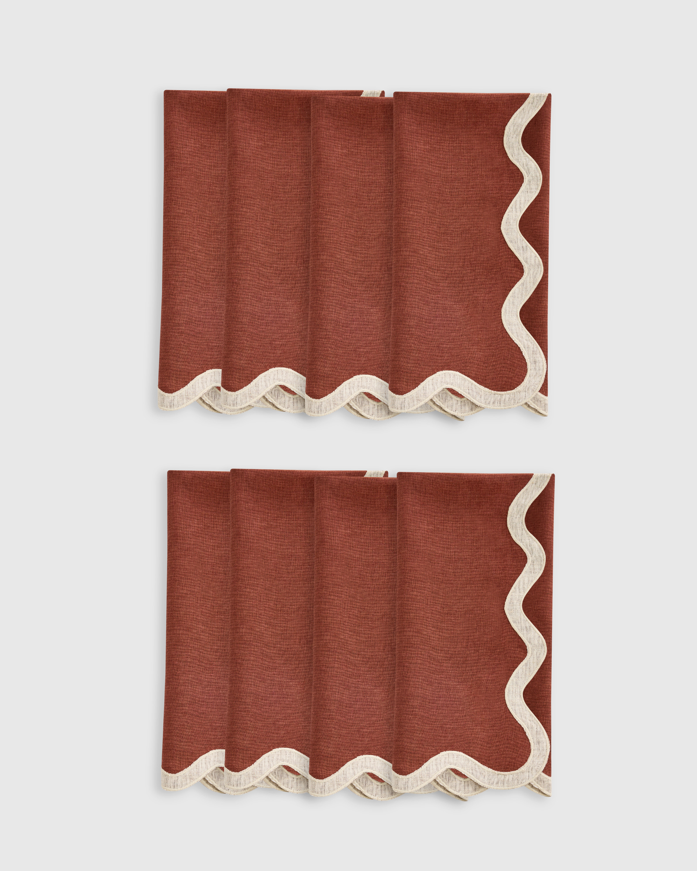 Bordeaux/Flax European Linen Scallop Edge Napkins (Set of 8)