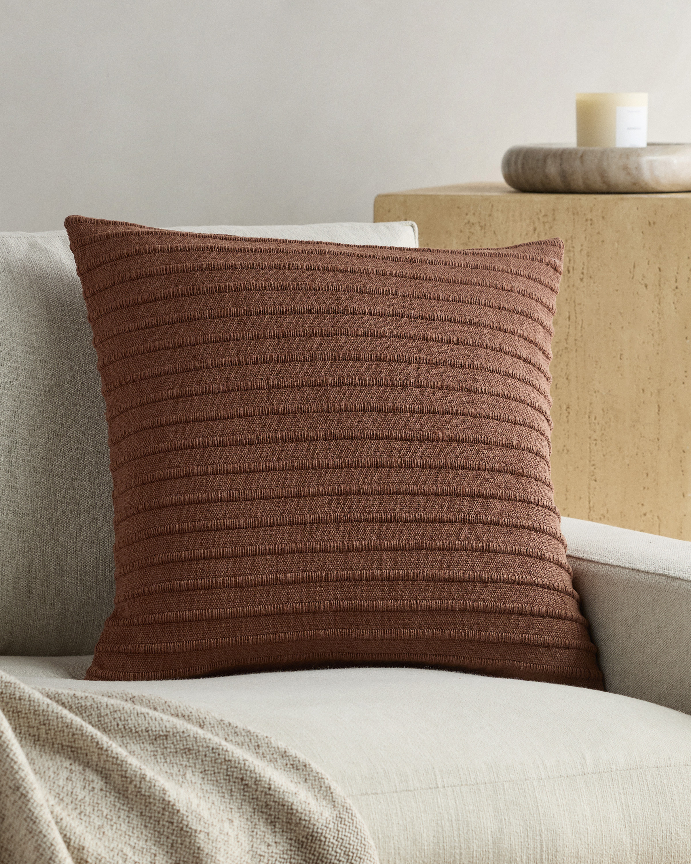 Red Clay Ribbed Wool Cotton Pillow Cover