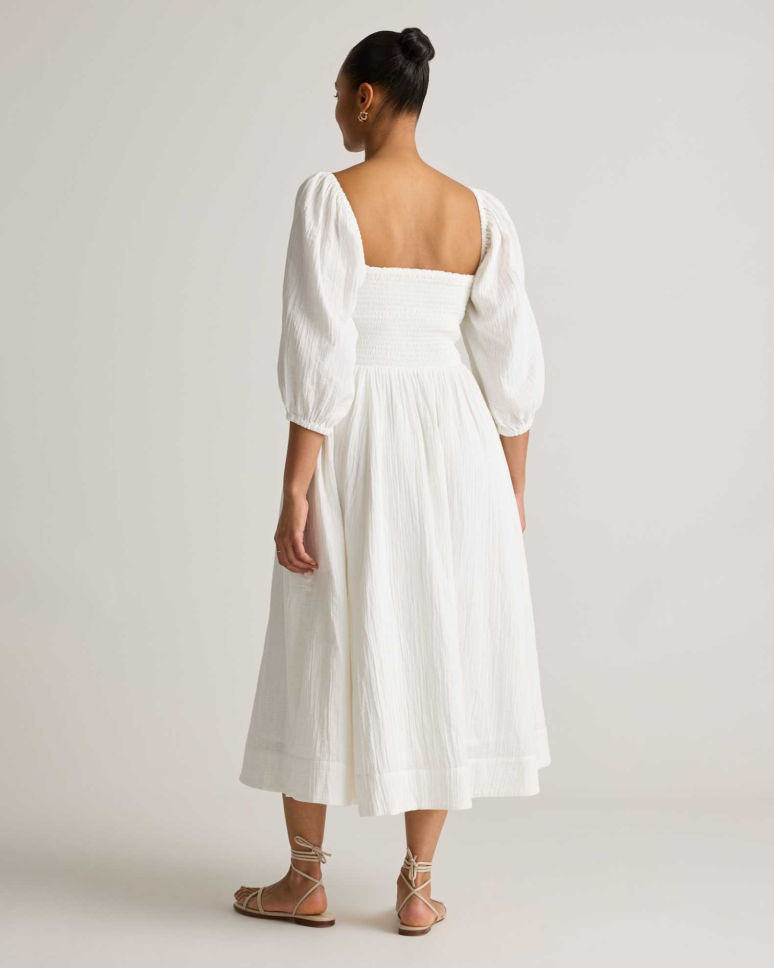 Women's Gauze Smocked Square Neck Midi Dress in White, Size XL, Organic Cotton by Quince Women's Gauze Smocked Square Neck Midi Dress in White, Size XL, Organic Cotton by Quince