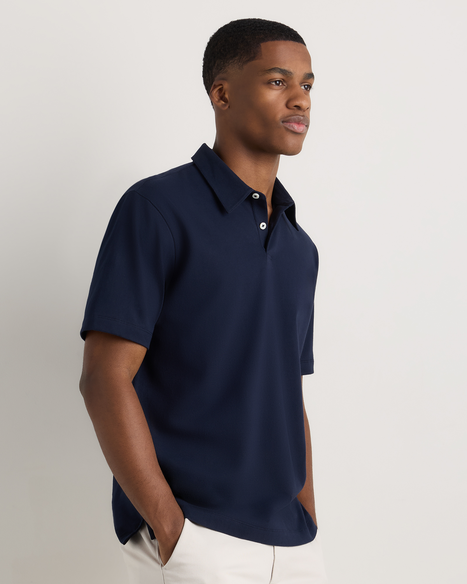 Men's 100% Organic Sueded Cotton Jersey Polo in Deep Navy