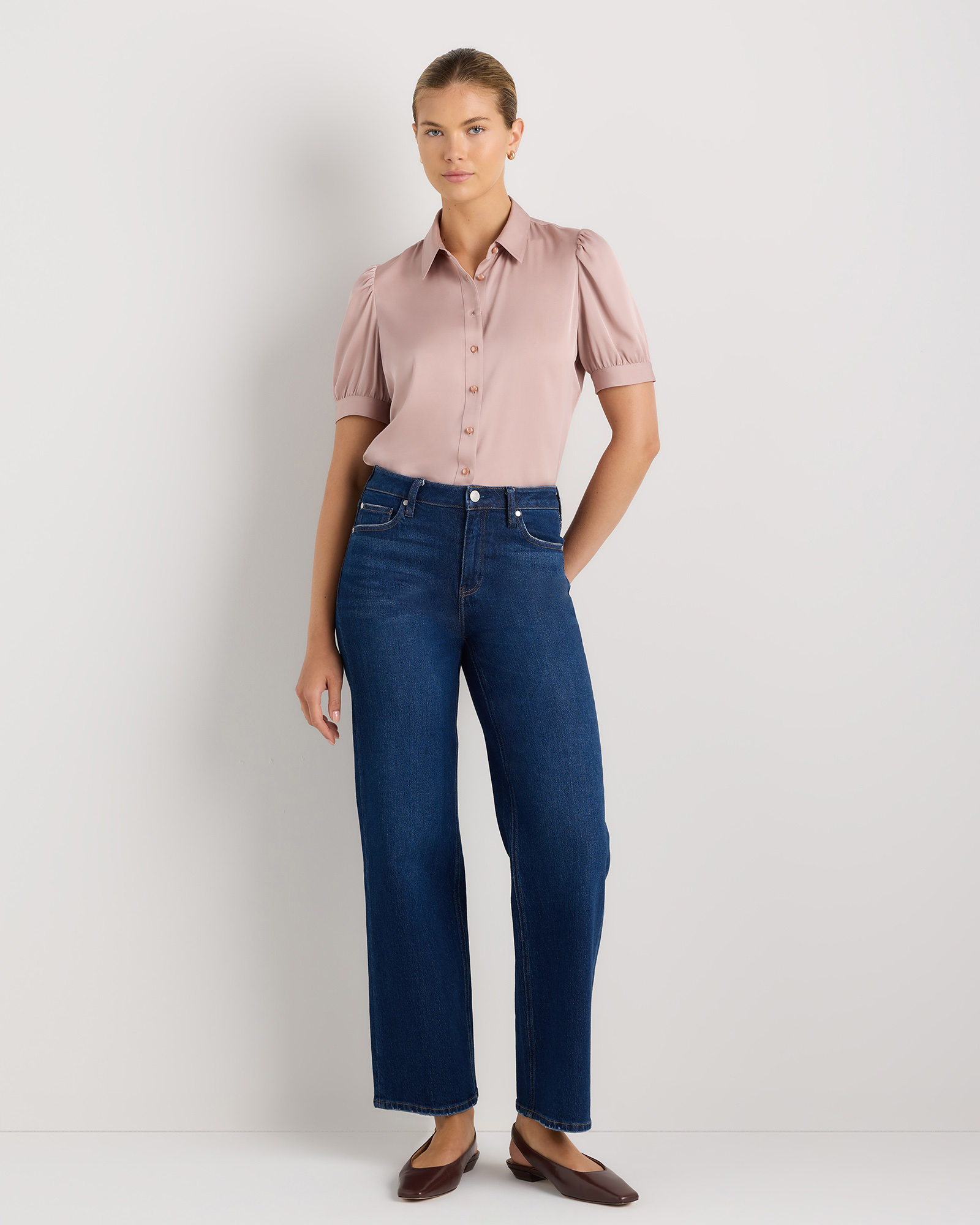 Washable Stretch Silk Puff Sleeve Blouse
