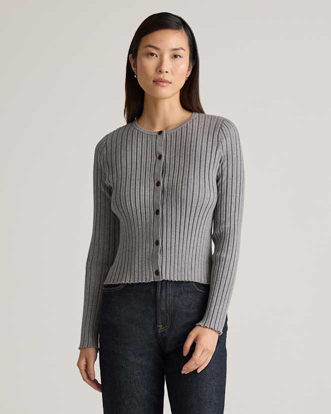 Heather Grey Eco-Knit Cropped Rib Cardigan