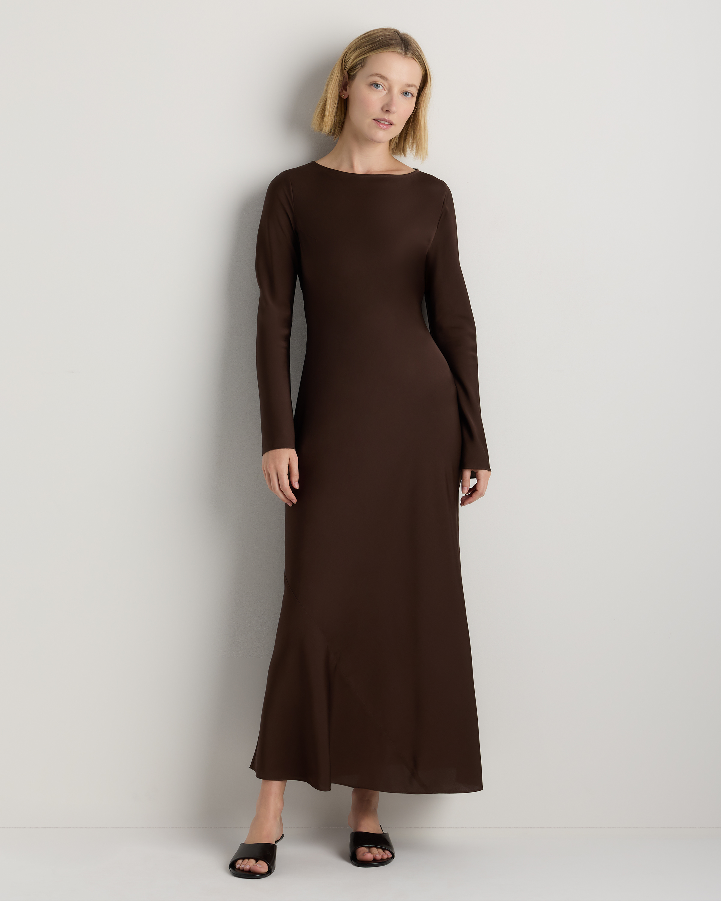 Hot Fudge Washable Stretch Silk Long Sleeve Maxi Dress