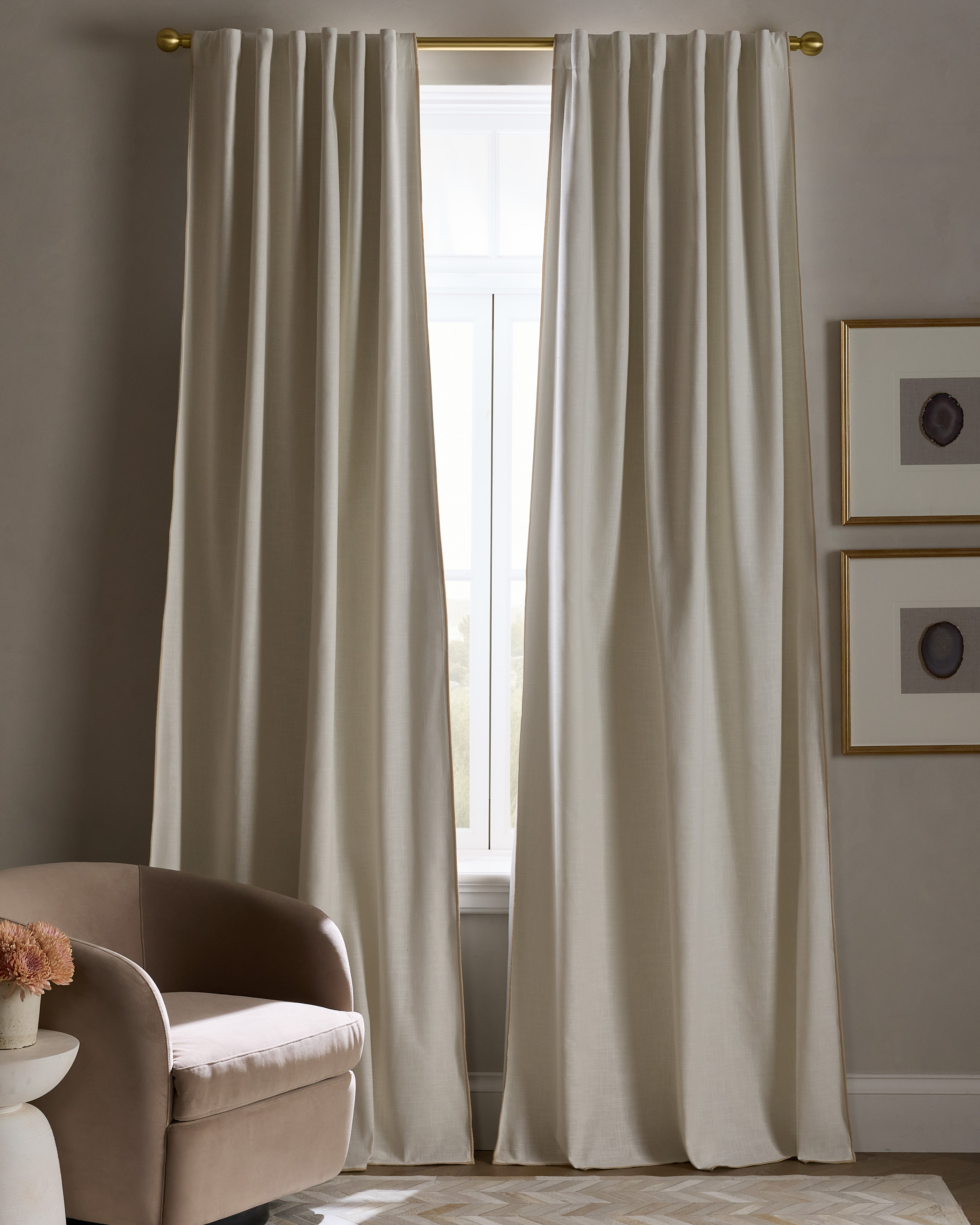 Ivory/Oatmeal Piping Piped Edge Cotton True Blackout Curtain