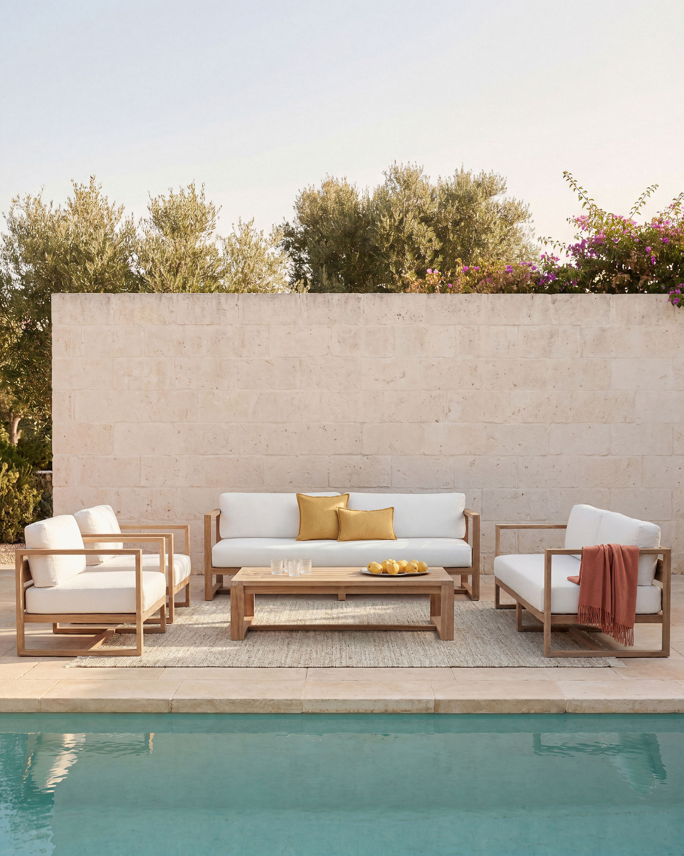 Narrow Solid Teak Outdoor Coffee Table