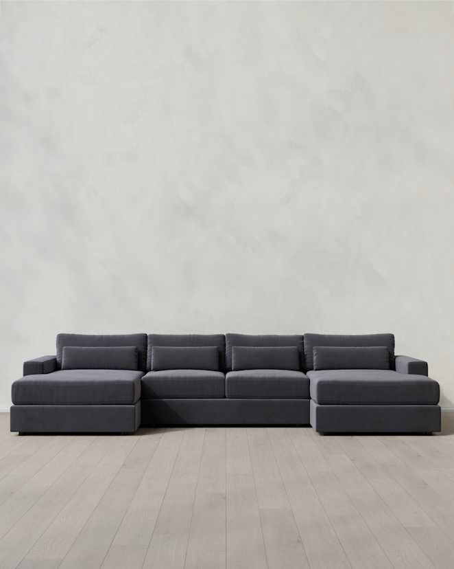 Square Arm Deep Seat U Sectional Performance Velvet Gunmetal