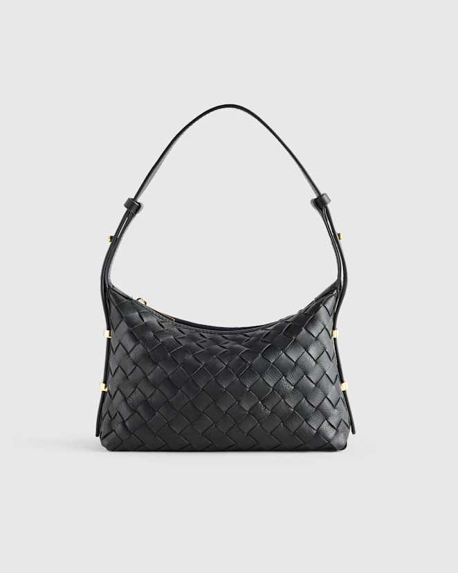 Black Mini sac en cuir italien tissé à la main