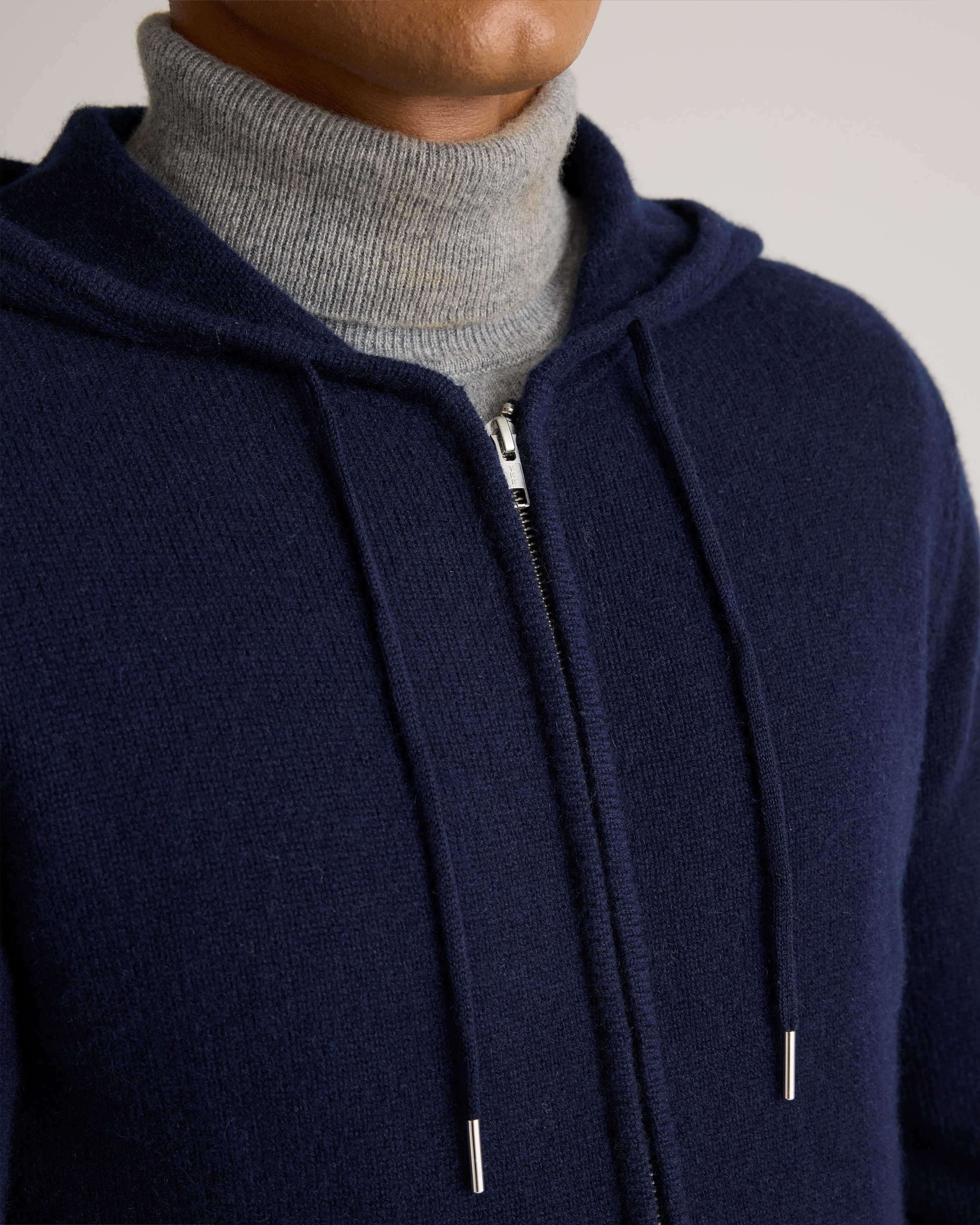 Mongolian Cashmere Full-Zip Hoodie in True Navy
