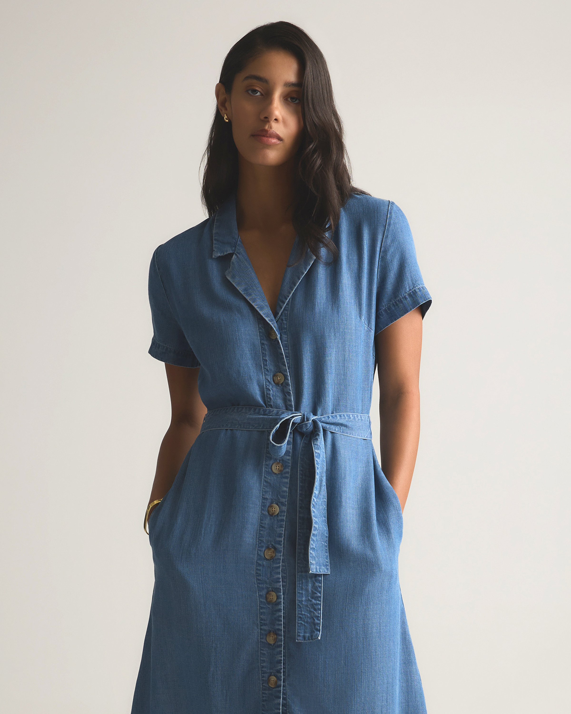 Quince Women's Chambray Tencel Button Front Dress