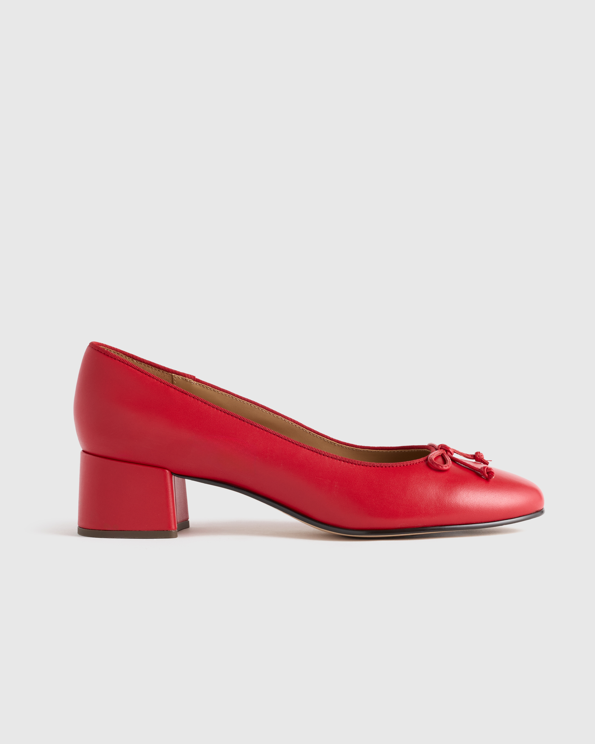 Cherry Italian Leather Ballet Block Heel Pump