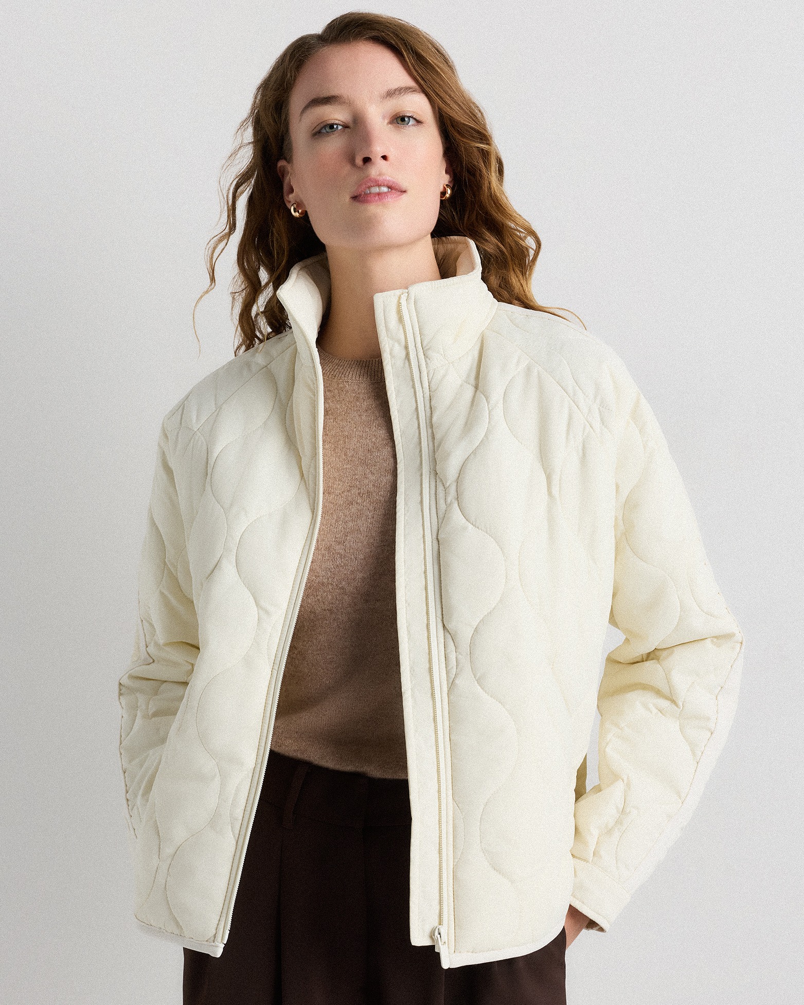 Silken White Featherless Quilted Packable Puffer Jacket