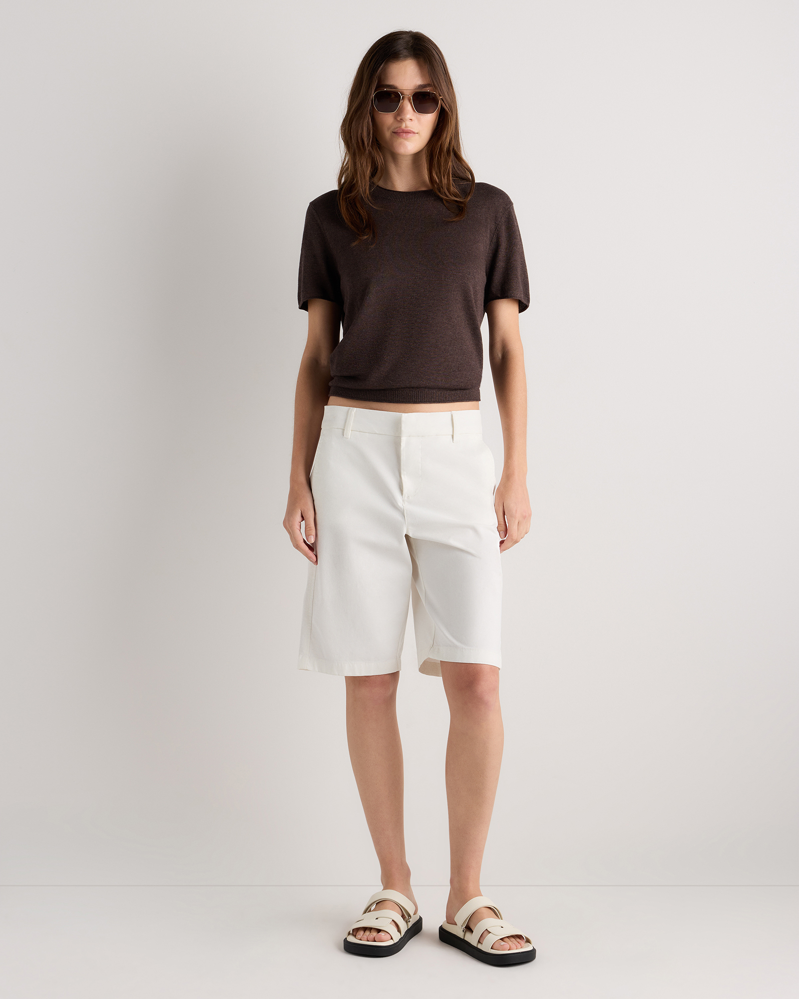 Lightweight Cotton Cashmere Relaxed Sweater Tee in Mocha Heather