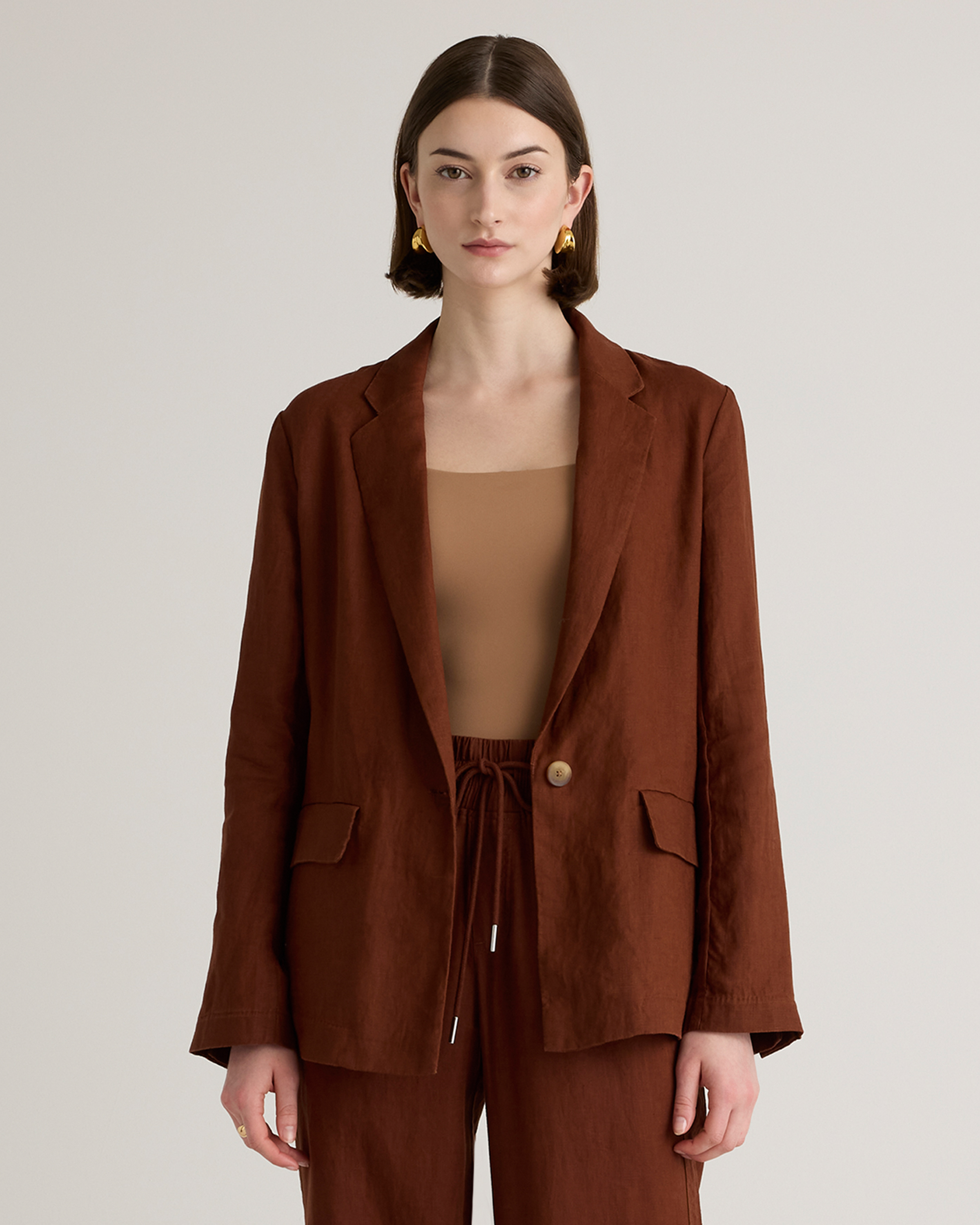 Chocolate 100% European Linen Blazer