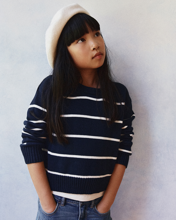 Navy/White 100% Organic Cotton Crewneck Sweater