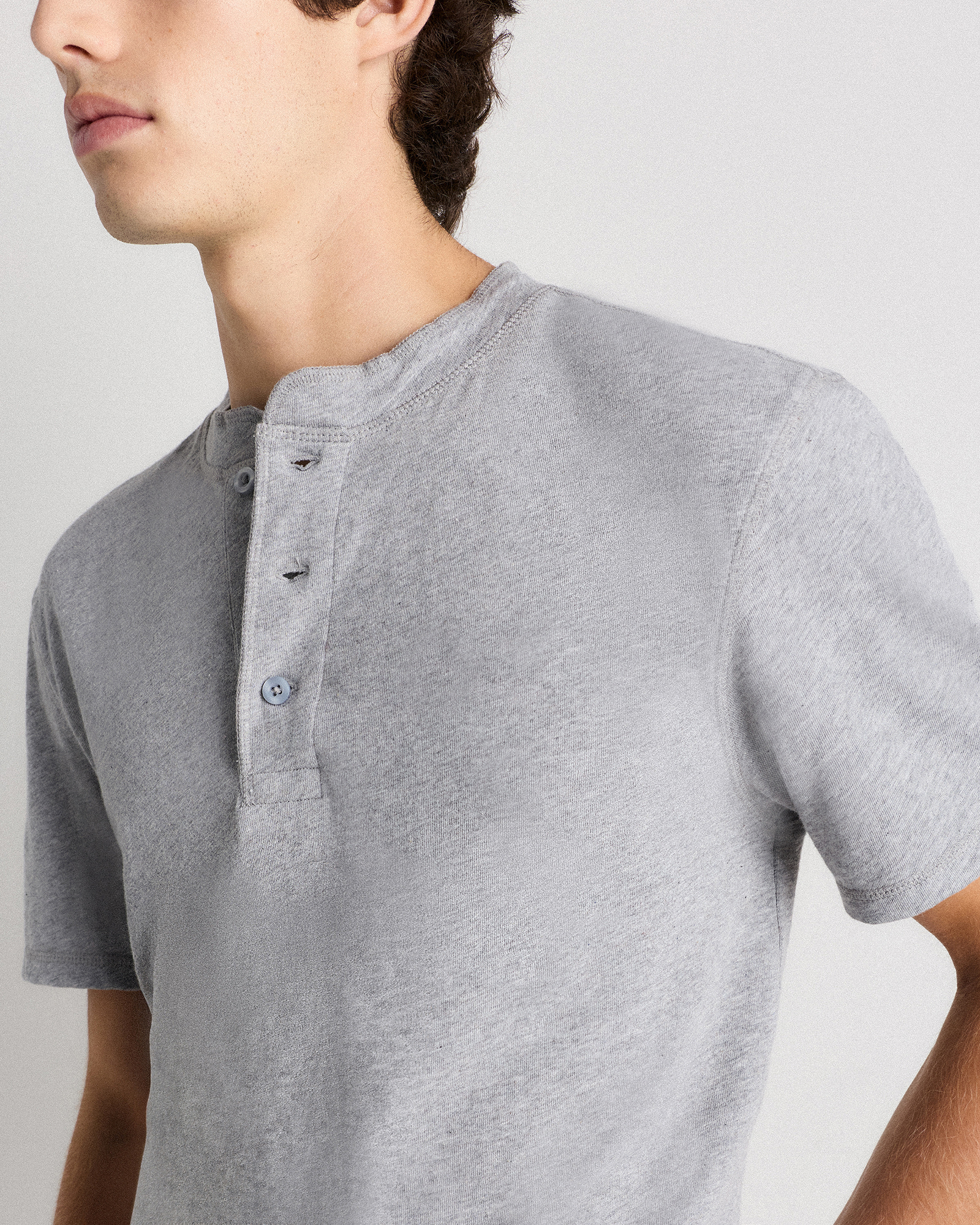 Organic Cotton Slub Henley Tee in Heather Grey