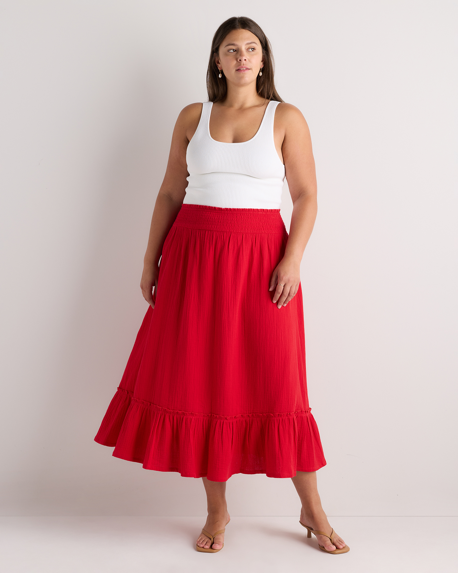 Women's Plus Size 100% Organic Cotton Gauze Smocked Maxi Skirt in