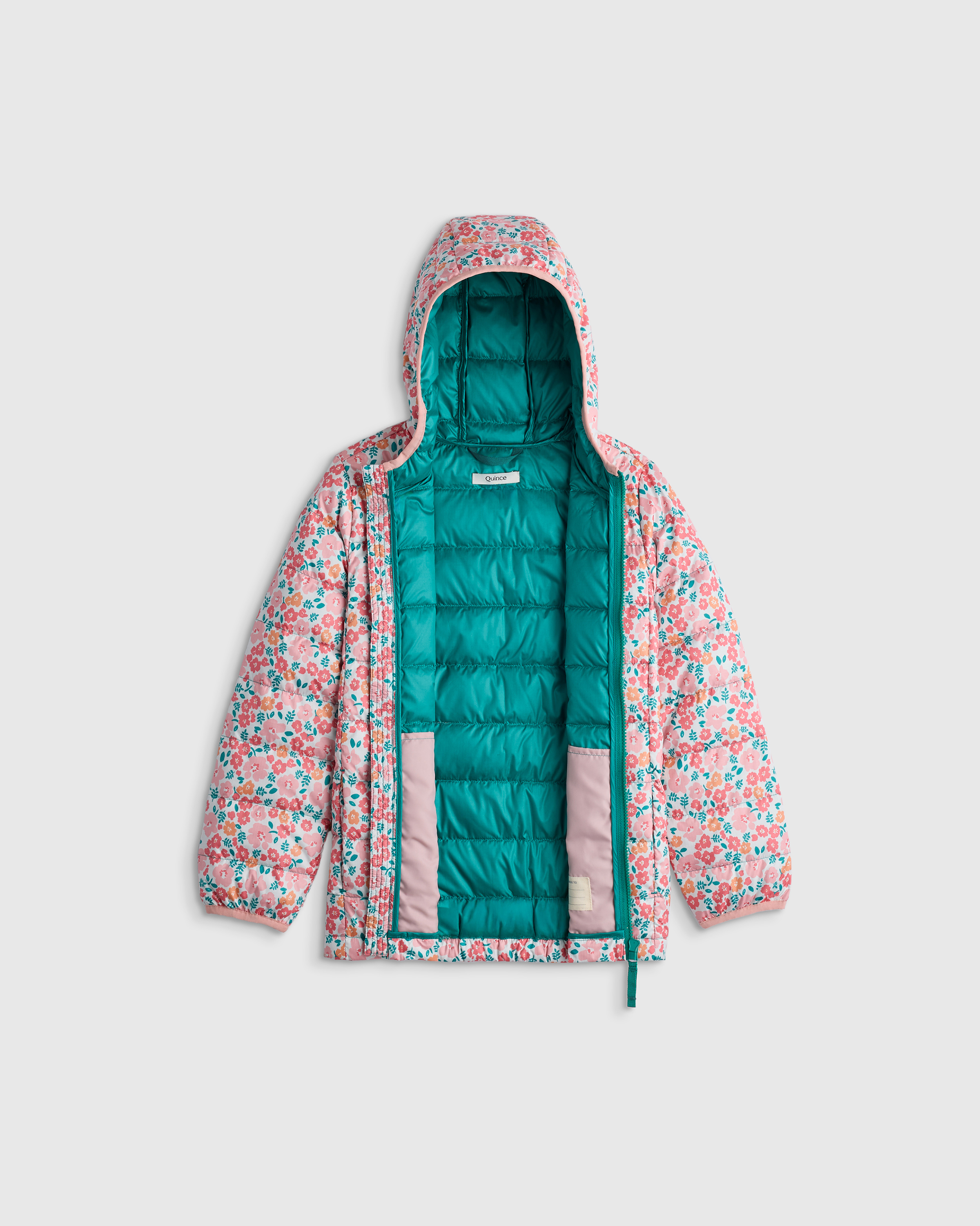 Lightweight Down Hooded Puffer Jacket - Toddler in Pink/Green Floral